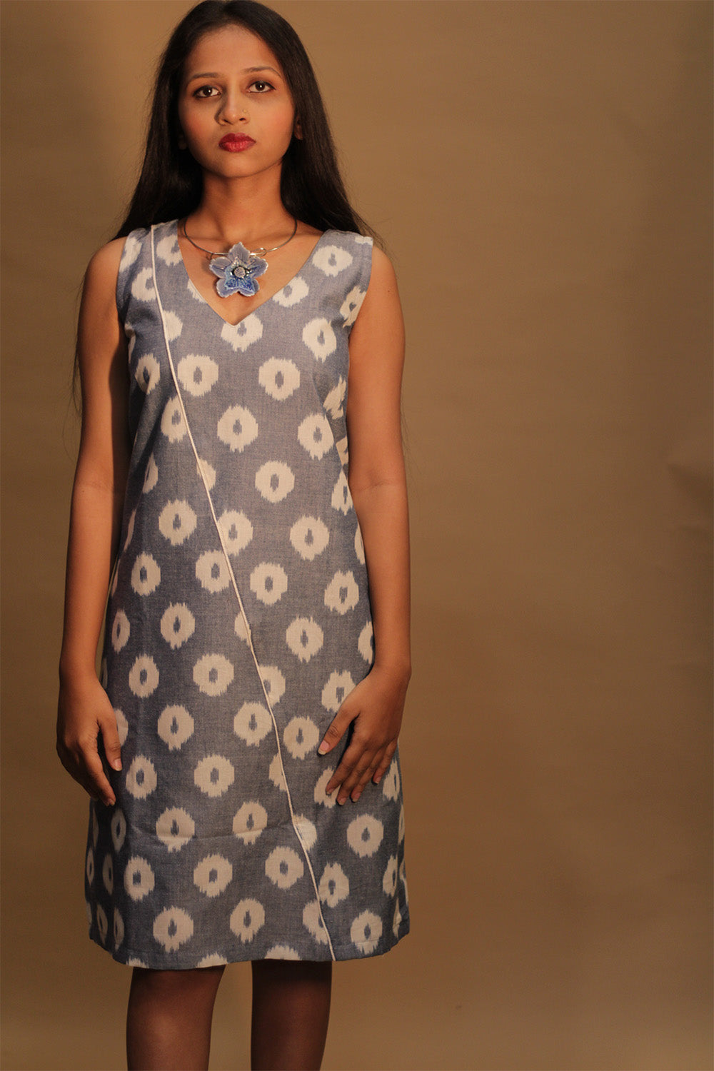 Amaira | Sleeveless Short Dress | Blue Ikkat