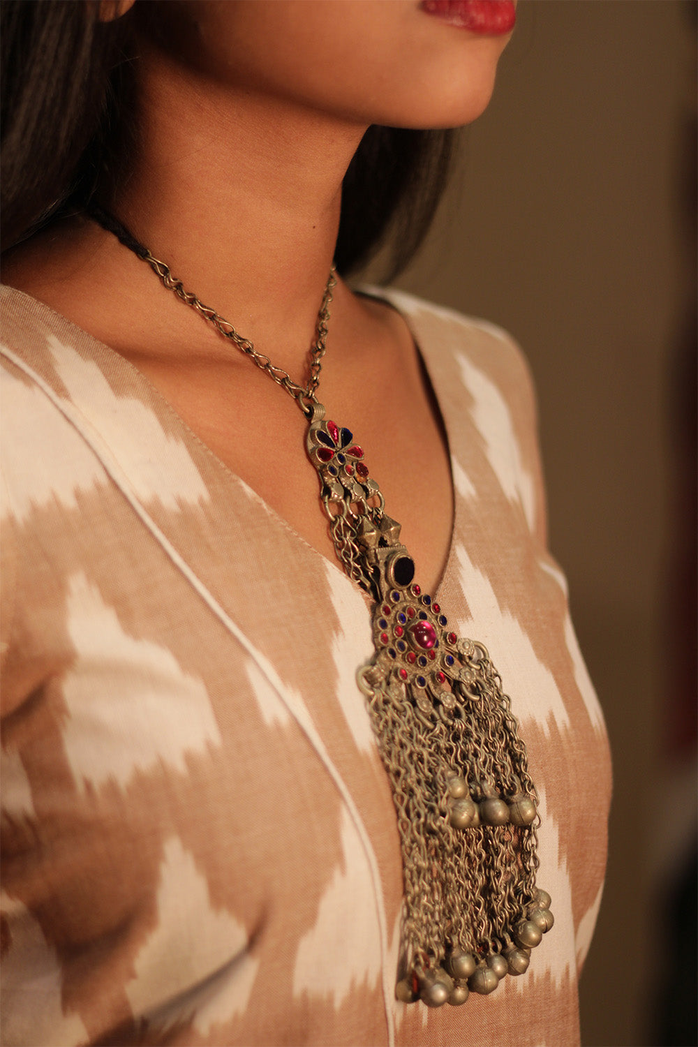 Amaira | Sleeveless Short Dress | Cinnamon Brown Ikkat