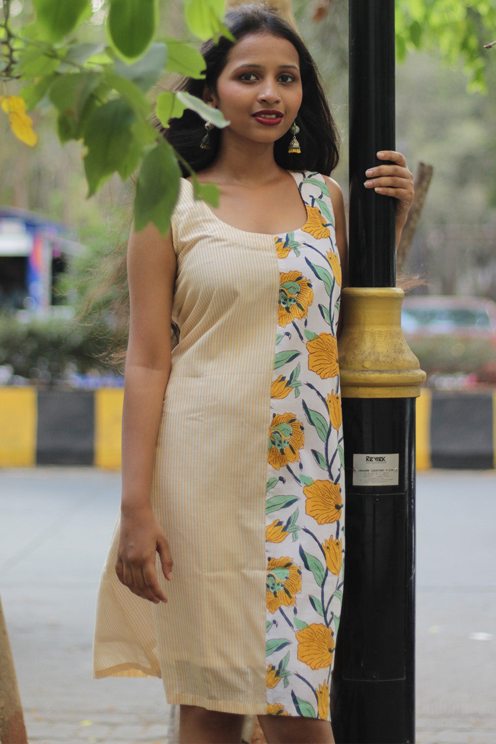 Anaya | Short Dress | Sanganeri Green & Yellow floral