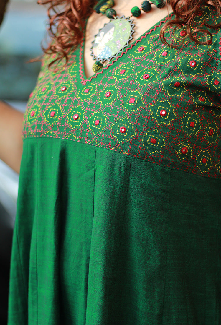Khwaab | Long Kali Dress | Forest Green