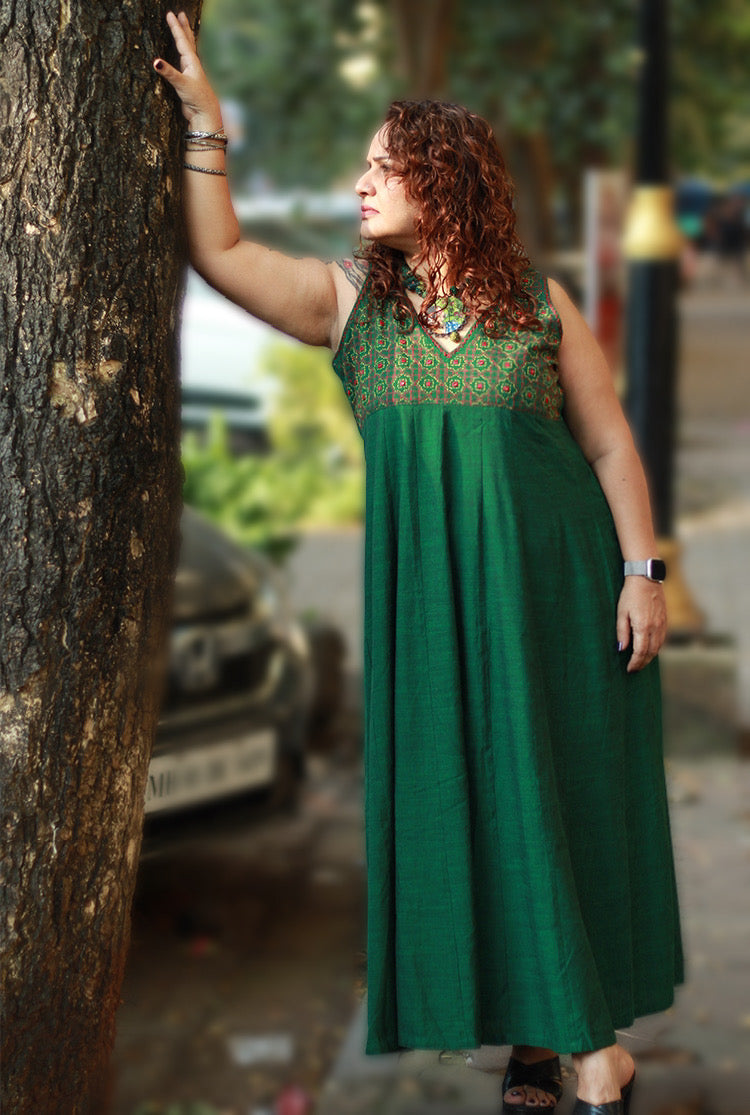 Khwaab | Long Kali Dress | Forest Green