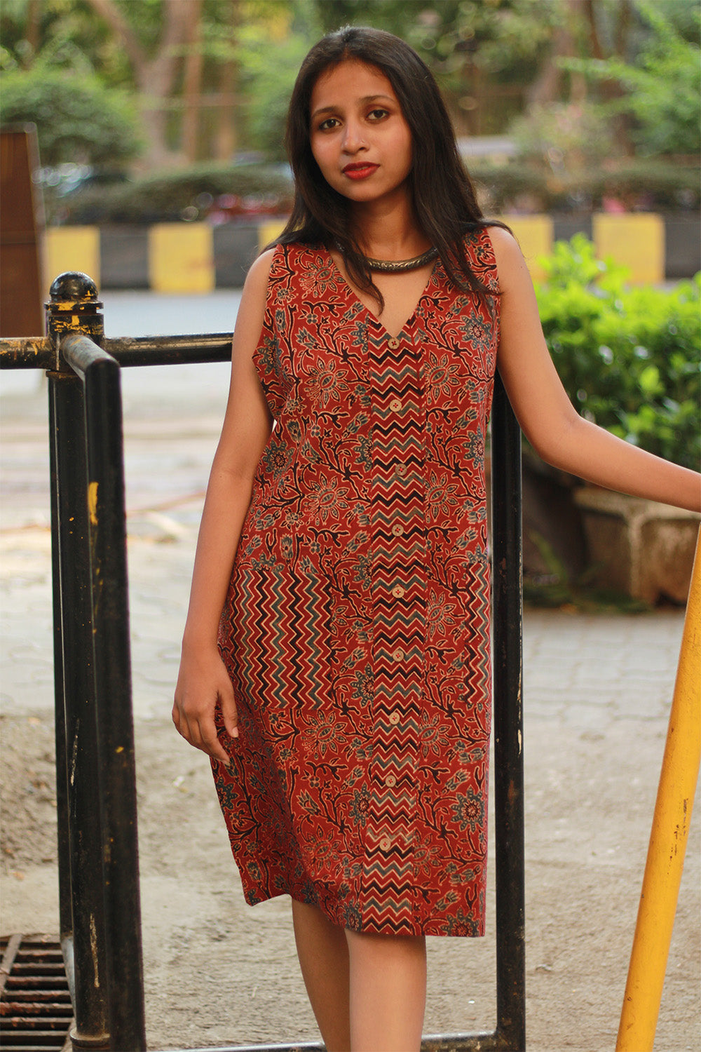 Titli | Short Dress | Rust Floral Ajrakh