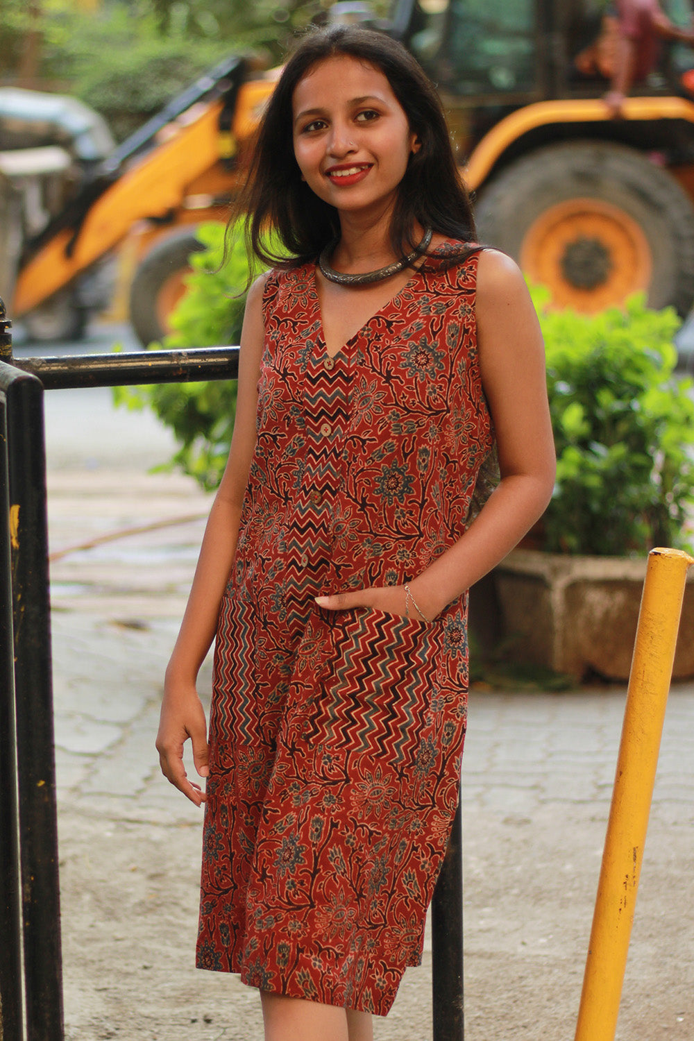 Titli | Short Dress | Rust Floral Ajrakh