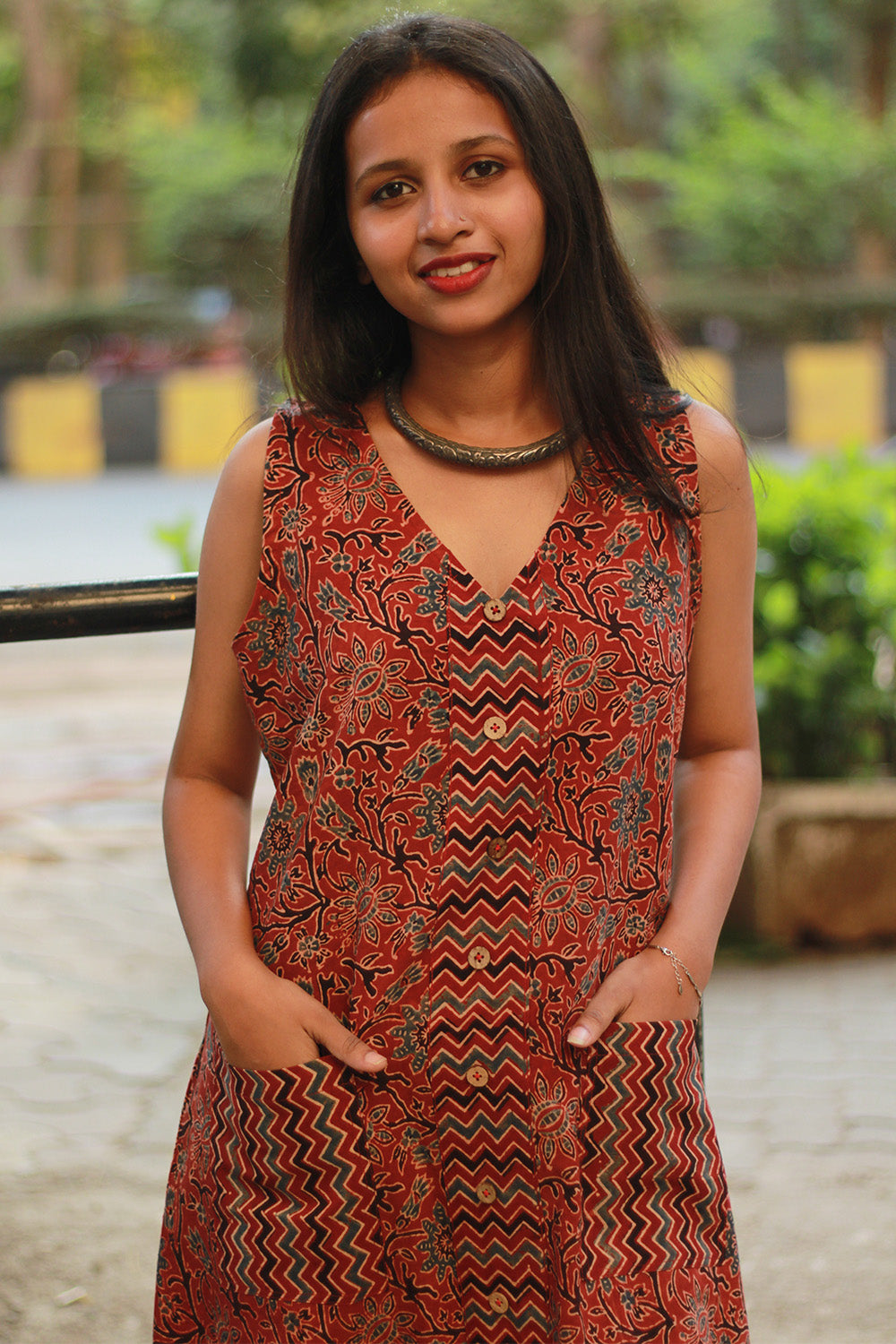 Titli | Short Dress | Rust Floral Ajrakh