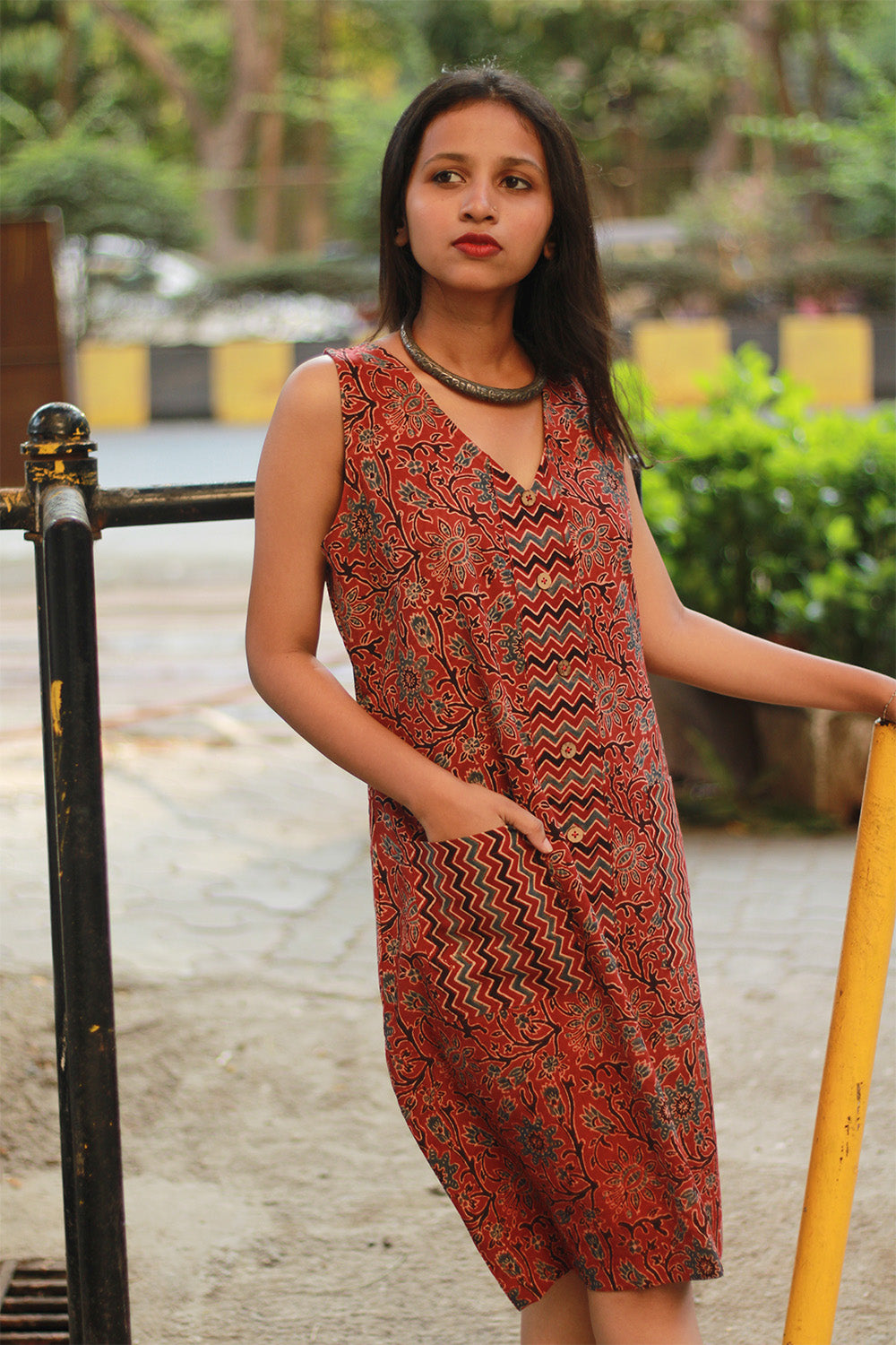 Titli | Short Dress | Rust Floral Ajrakh