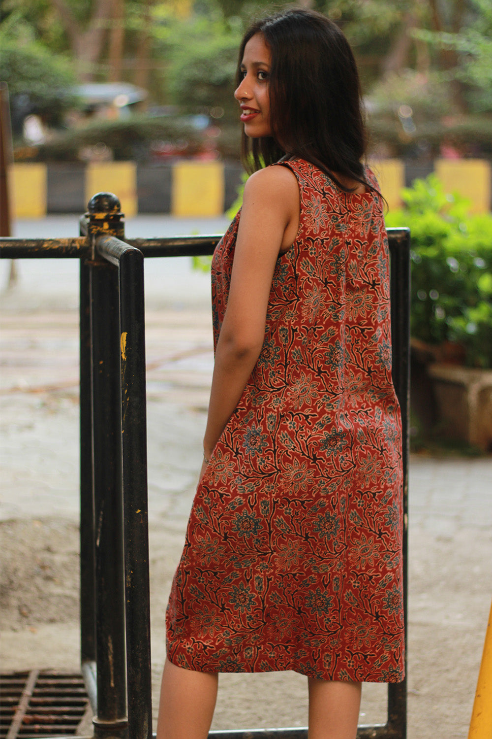 Titli | Short Dress | Rust Floral Ajrakh