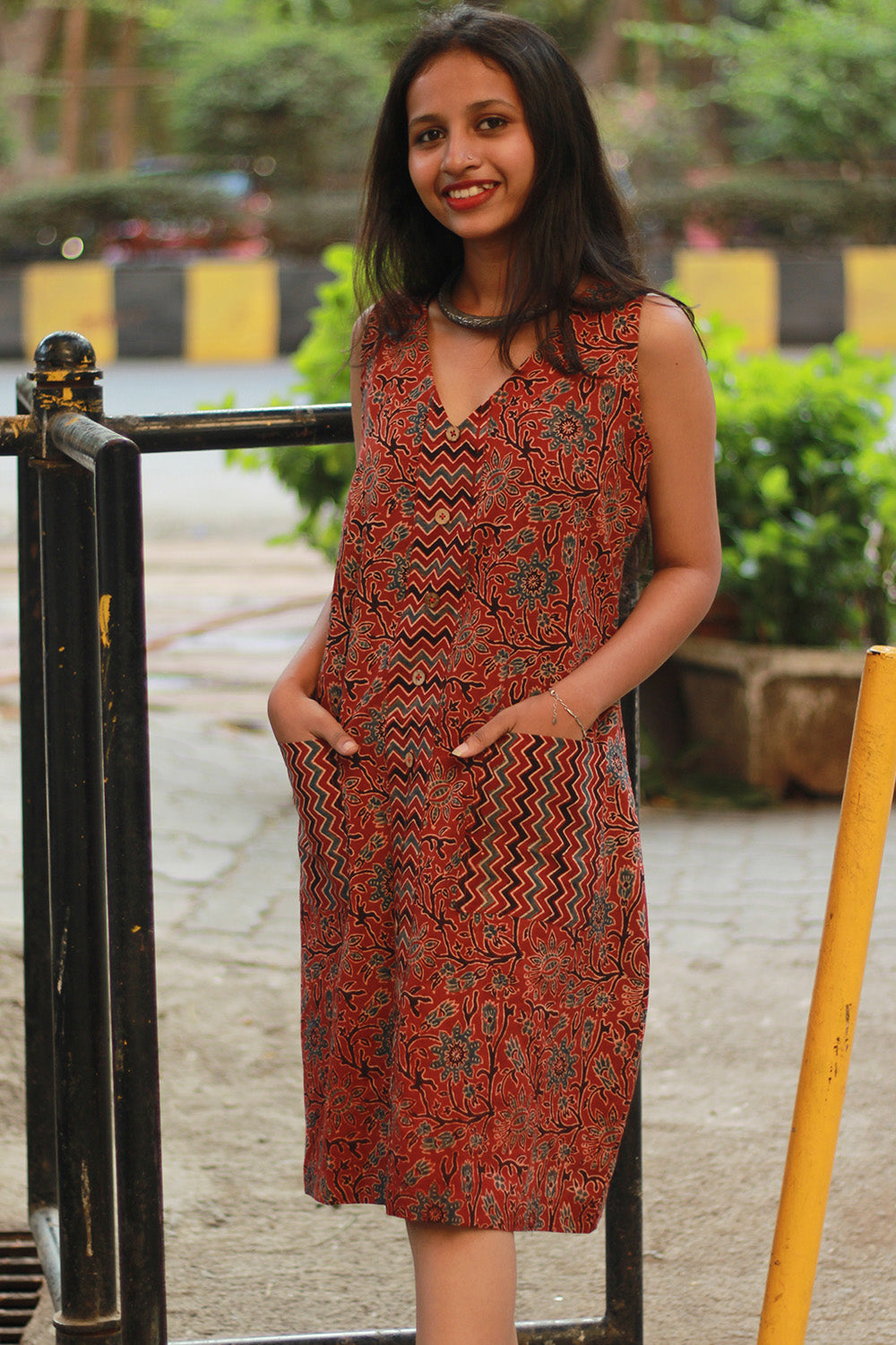 Titli | Short Dress | Rust Floral Ajrakh
