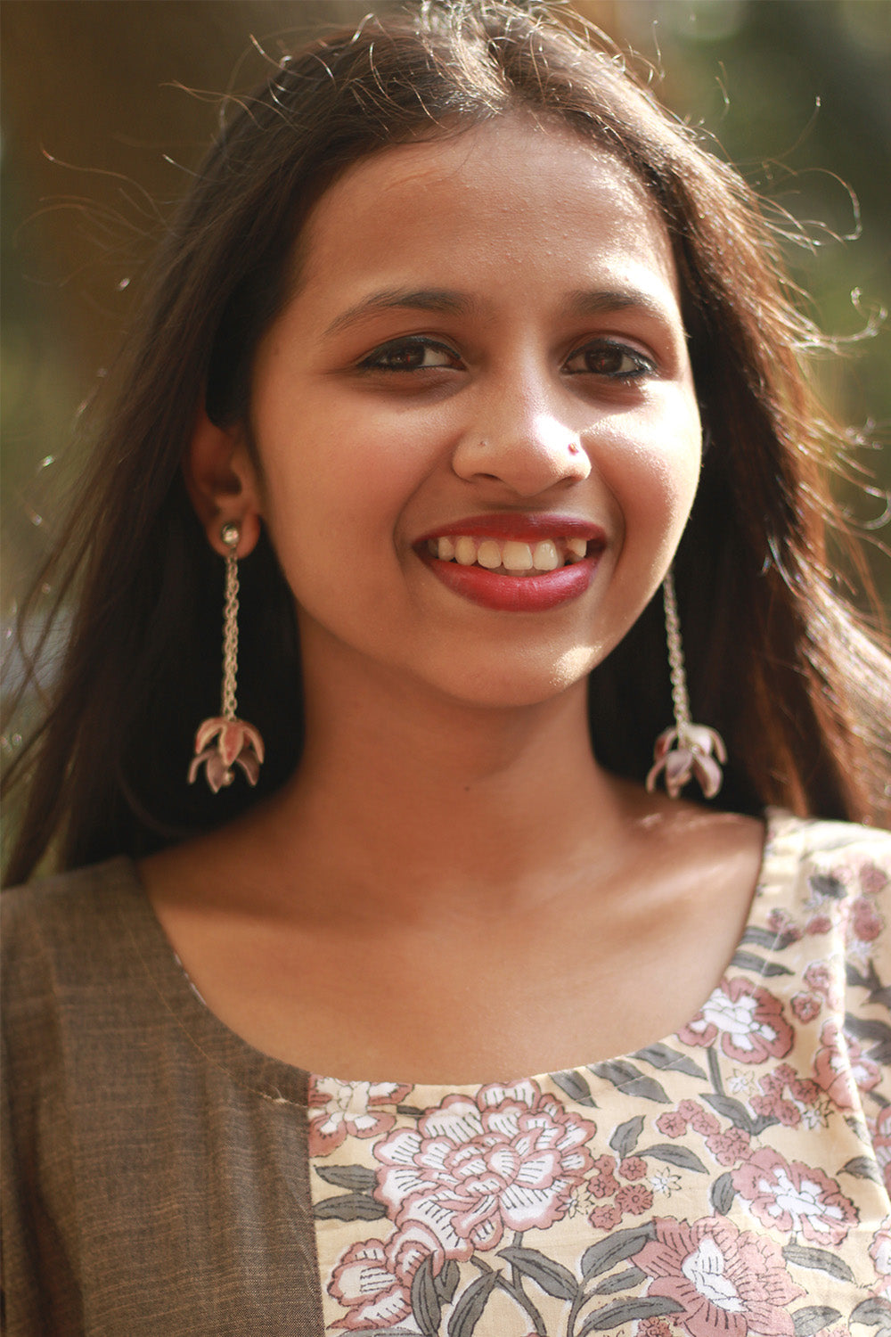 Sukoon | Midi Dress | Brown with Floral Sanganeri