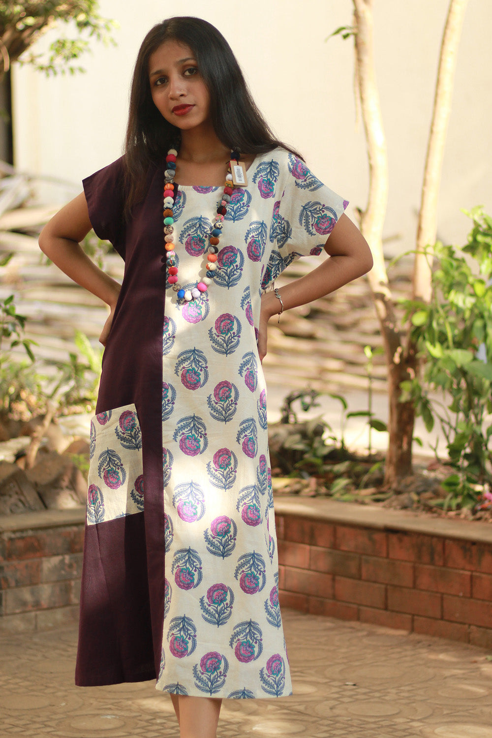 Sukoon | Midi Dress | Purple with Floral Sanganeri