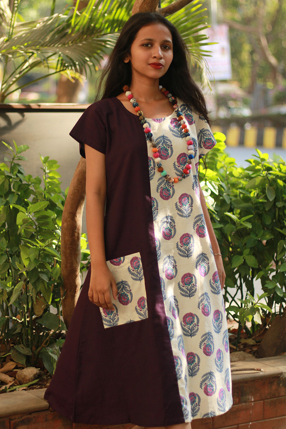 Sukoon | Midi Dress | Purple with Floral Sanganeri
