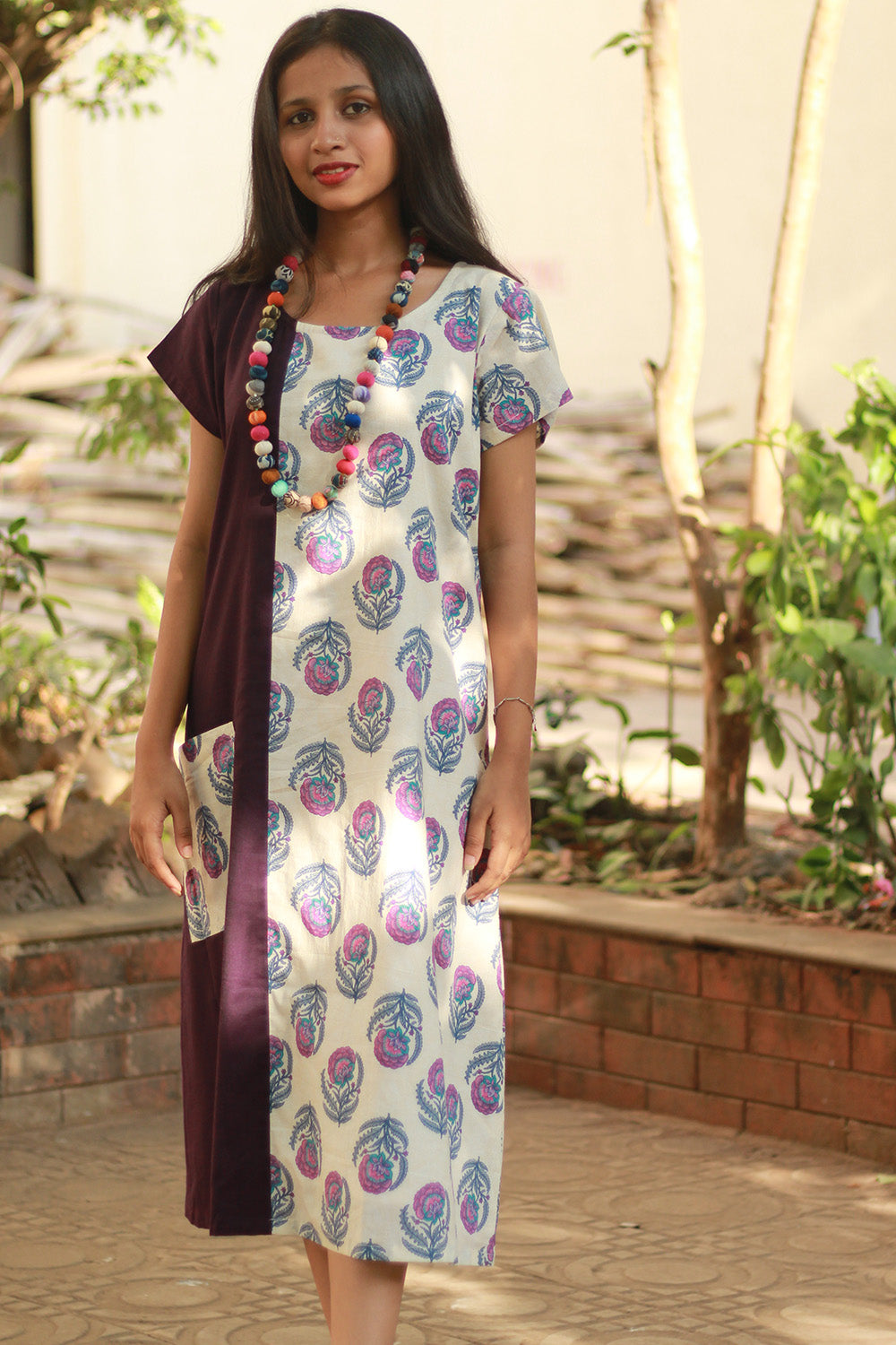 Sukoon | Midi Dress | Purple with Floral Sanganeri