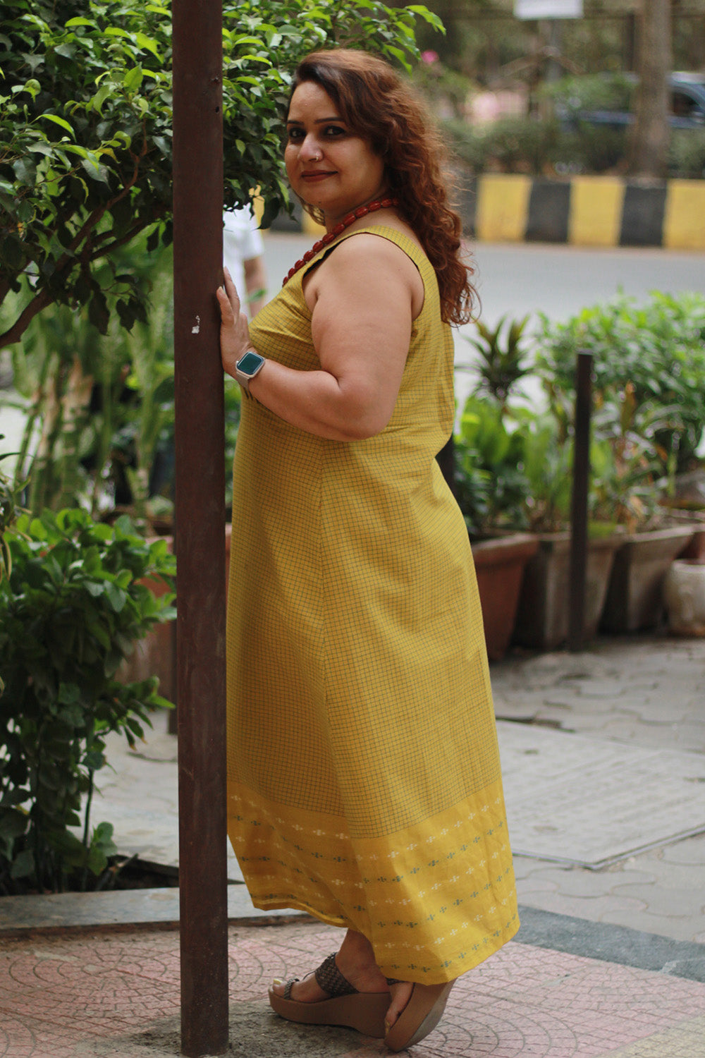 Mili | Sleeveless Dress | Ochre Checks