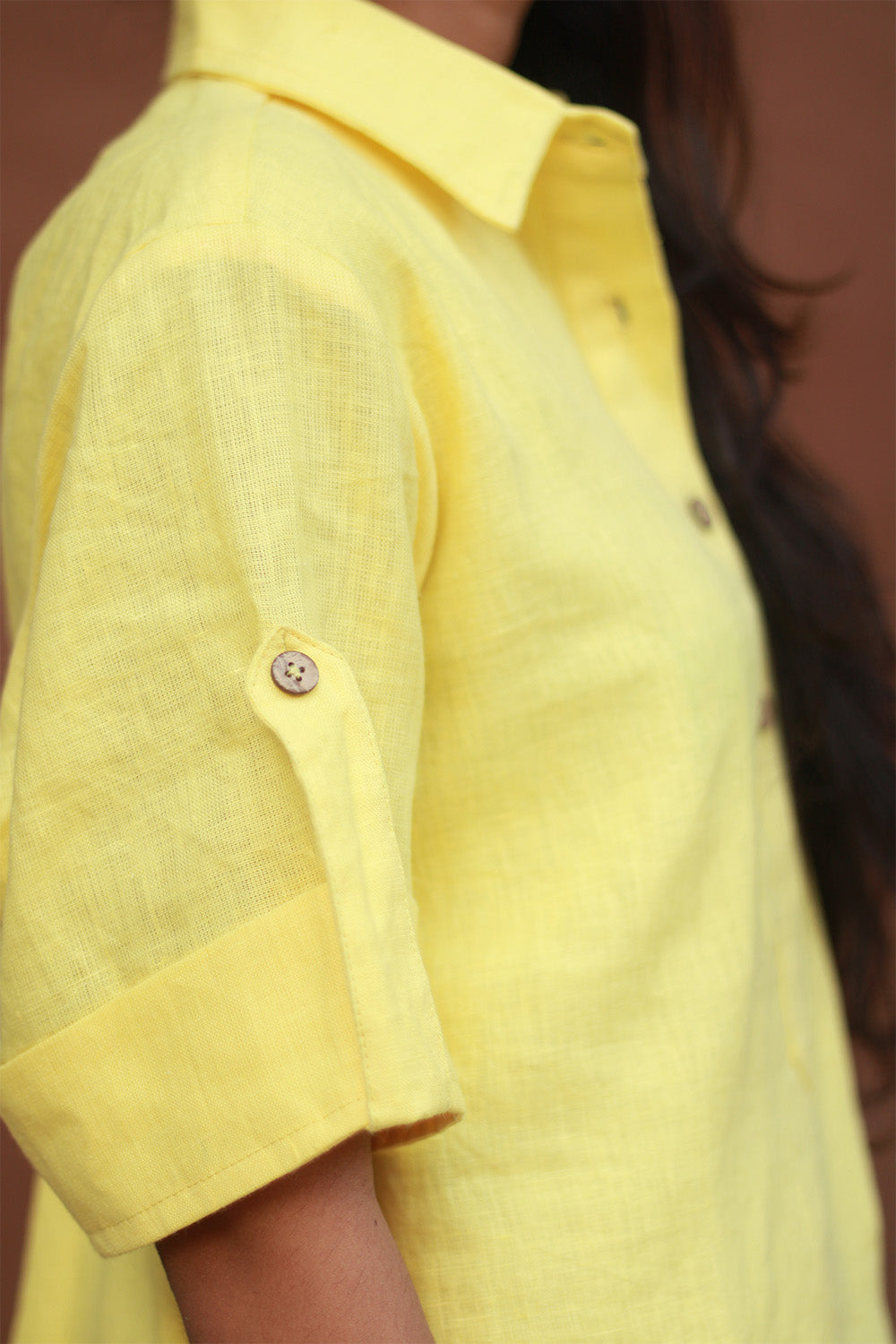 Collared Dress in Lemon Yellow Linen