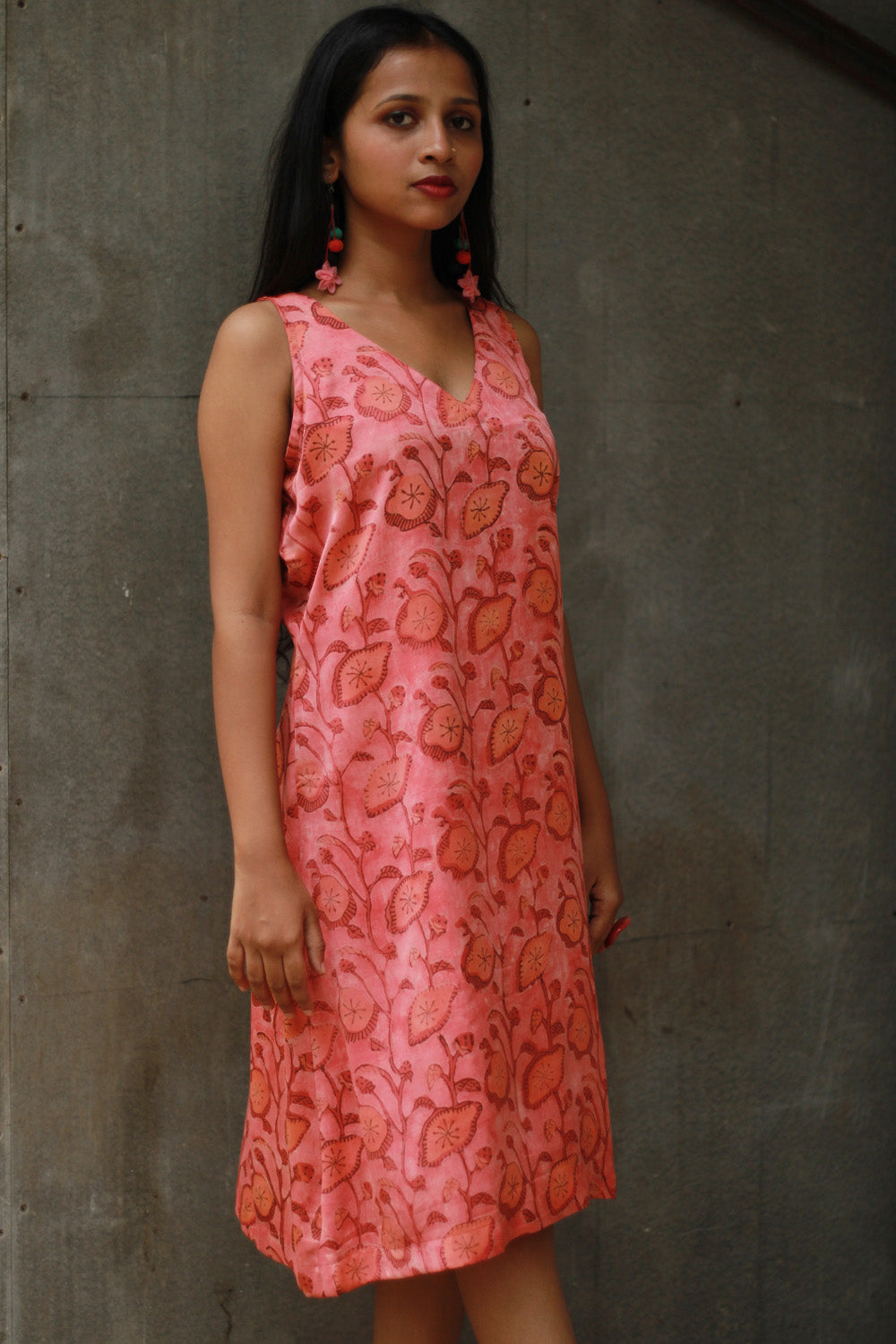 Noor | Sleeveless Modal Dress | Peach Vanaspati