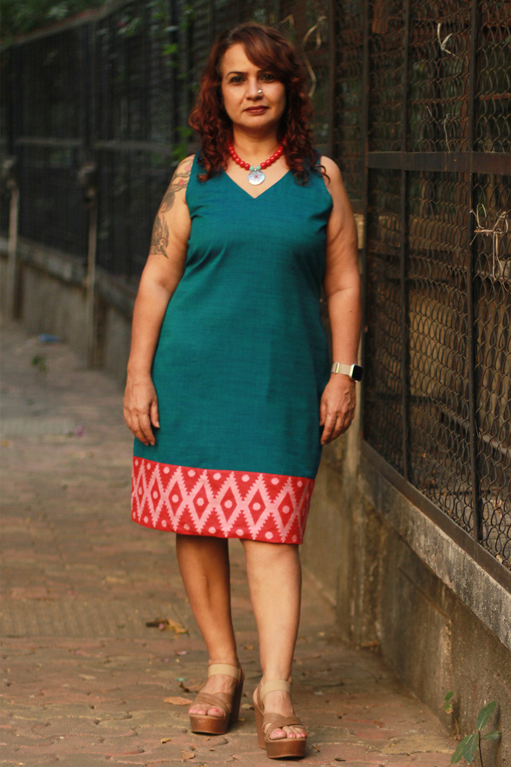 Cherry Fig | Sleeveless Short Dress | Teal