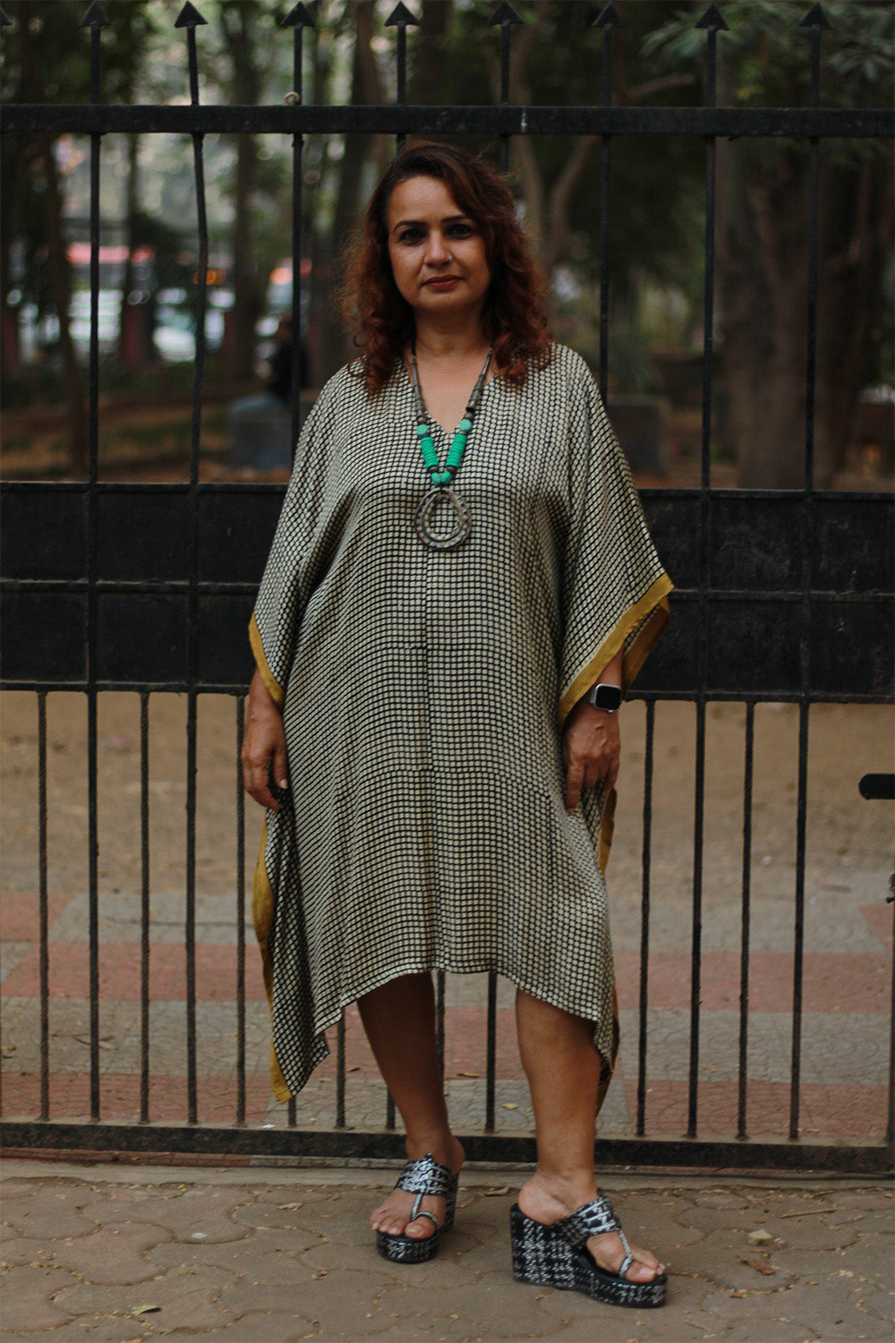 Sitaara | Modal Silk Kaftan | Black & White Checks