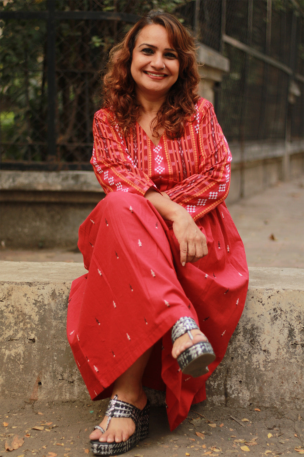 Maya | Long Dress | Rouge Ikkat