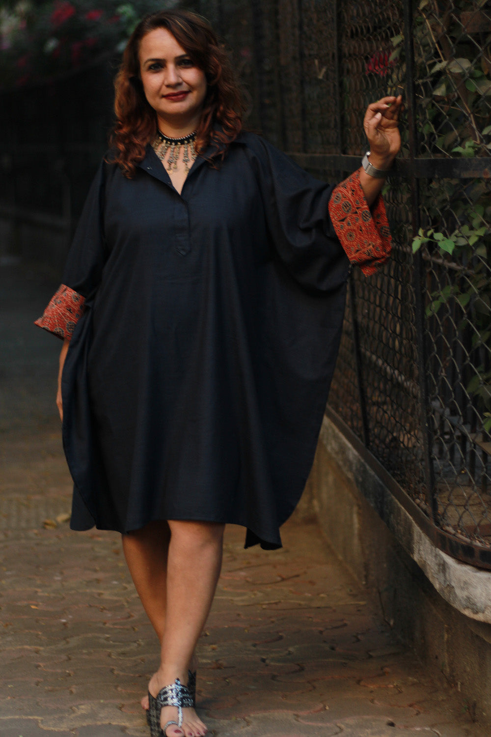 Sagarika | Cotton Kaftan Dress | Ink Blue