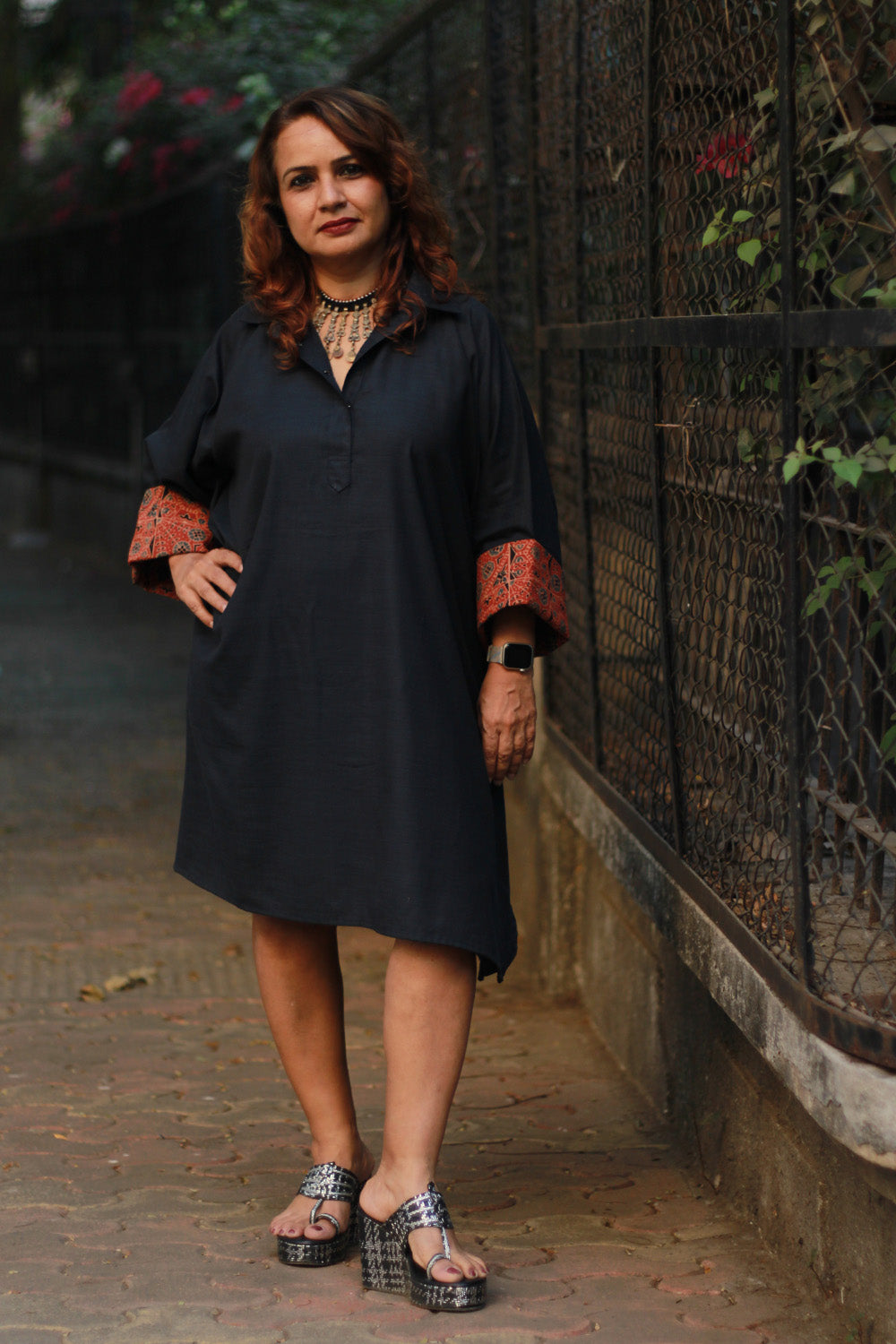 Sagarika | Cotton Kaftan Dress | Noir
