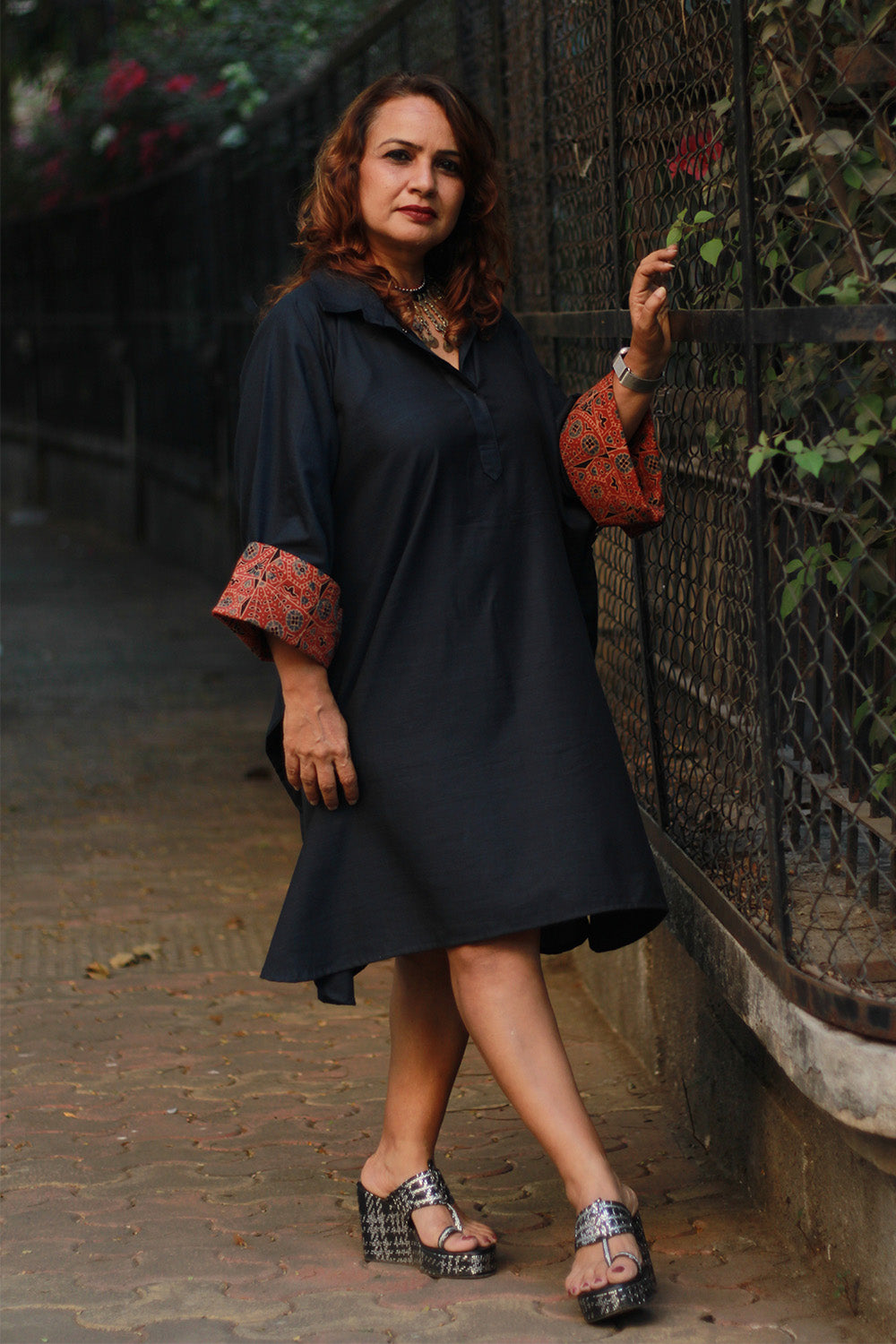 Sagarika | Cotton Kaftan Dress | Noir