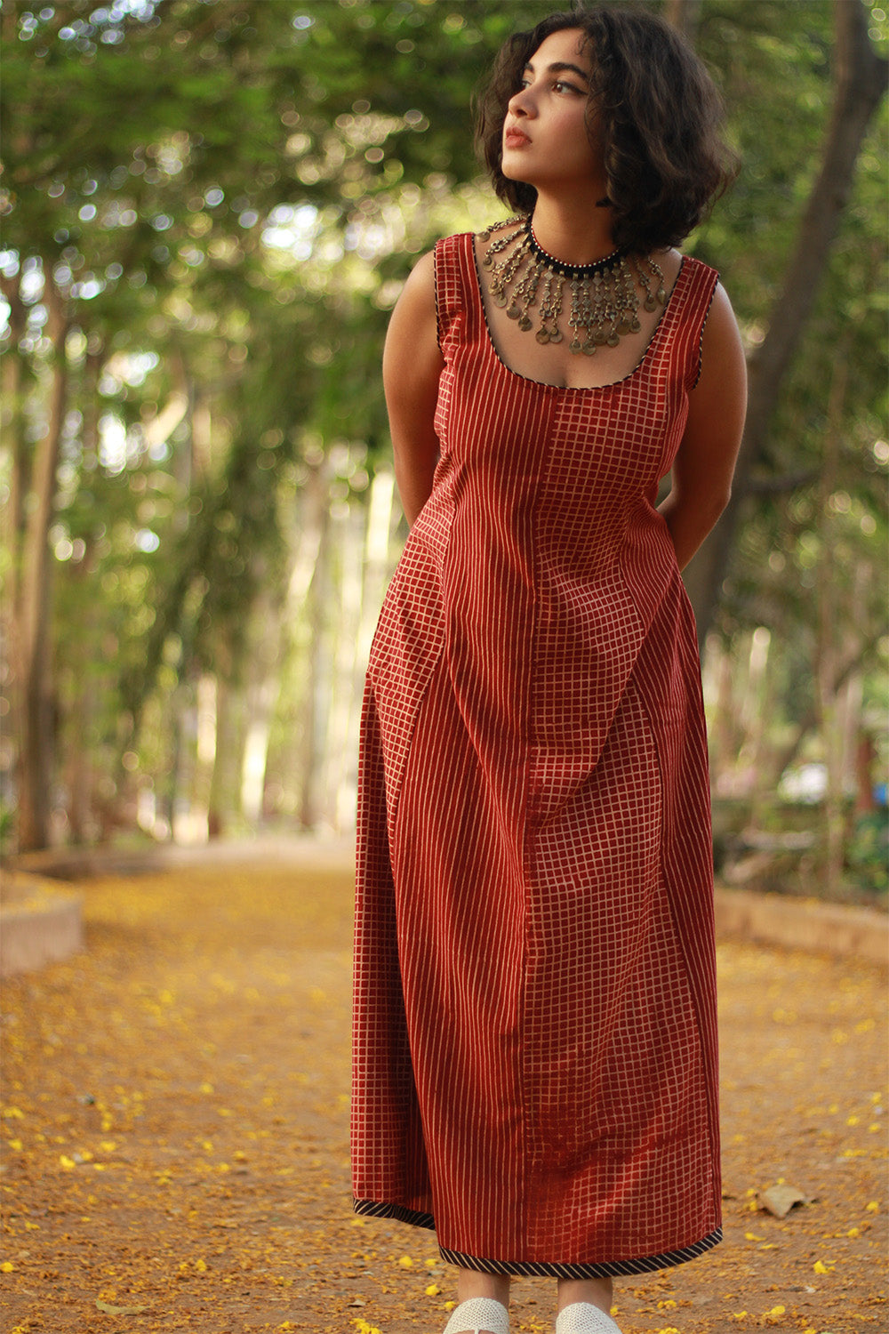 Dhaariyan | Sleeveless Kali Dress | Madder Stripes Ajrakh