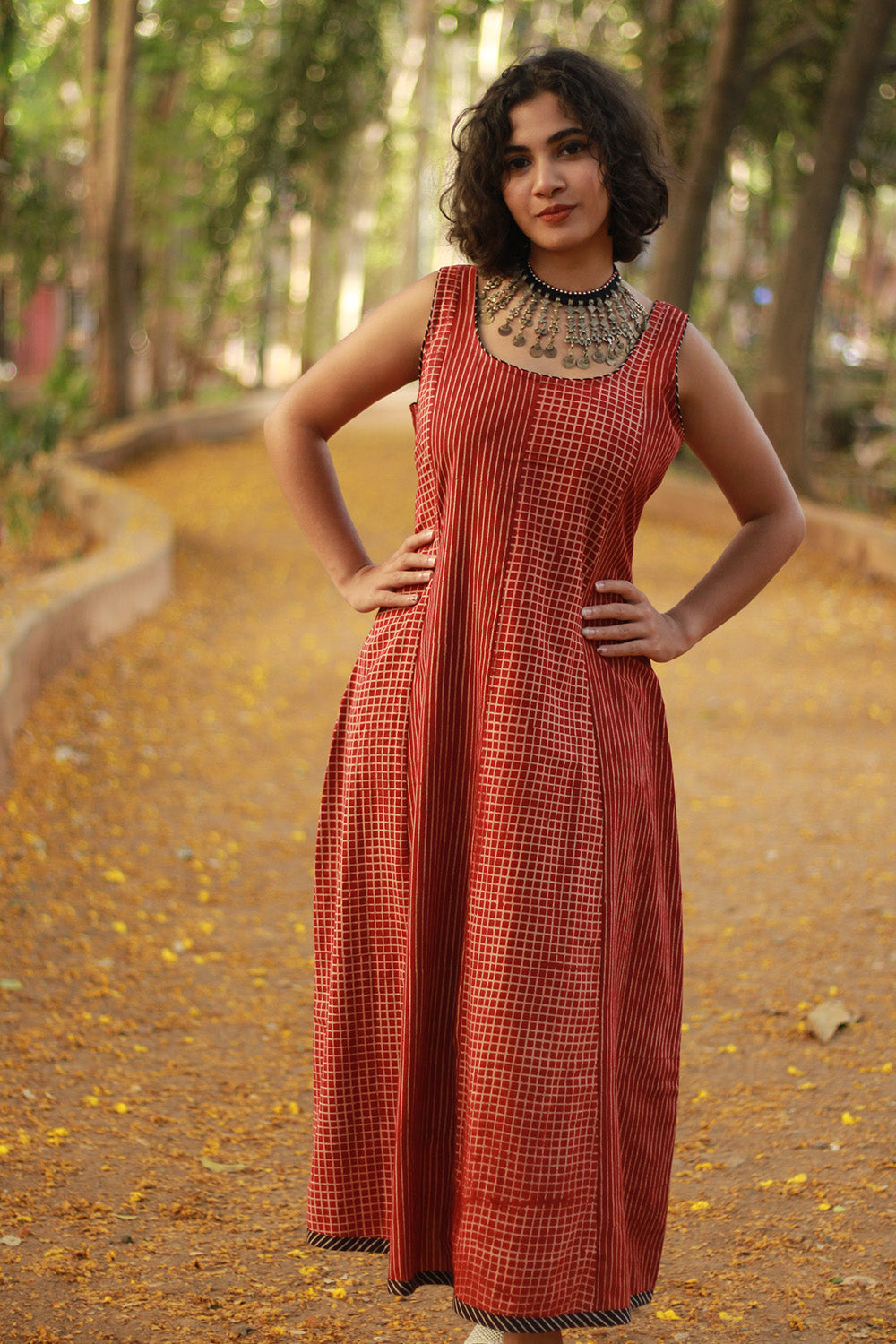 Dhaariyan | Sleeveless Kali Dress | Madder Stripes Ajrakh