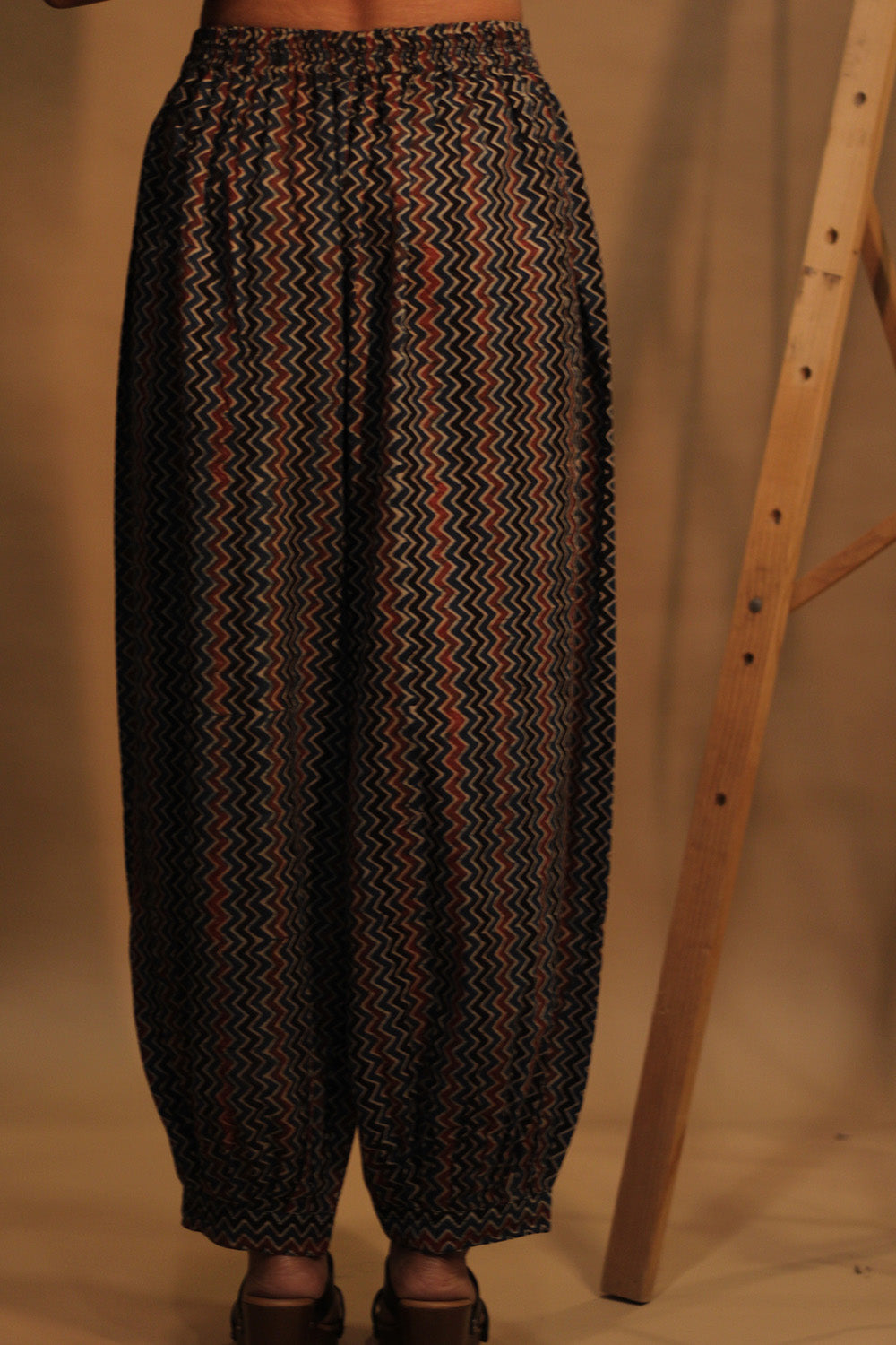 Suhaira | Harem Pants | Blue Red Chevron Ajrakh