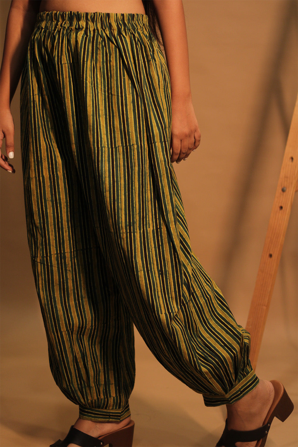 Suhaira | Harem Pants | Mustard Yellow & Green Stripes Ajrakh