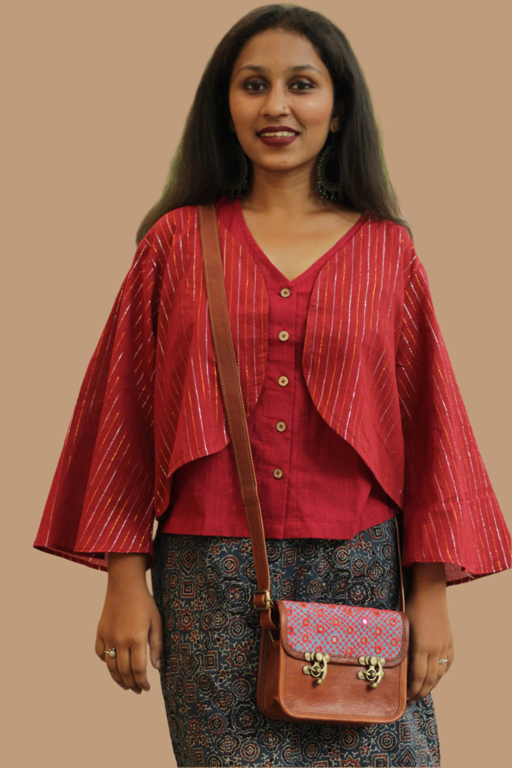 Tunisa | Short Shrug | Rouge Zari stripes