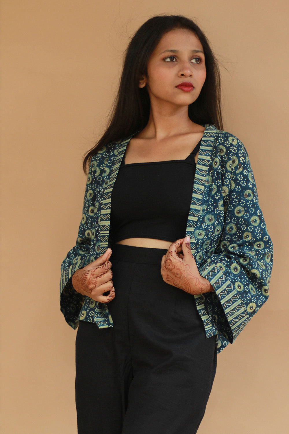 Raahat | Light Jacket | Ajrakh | Sea Green