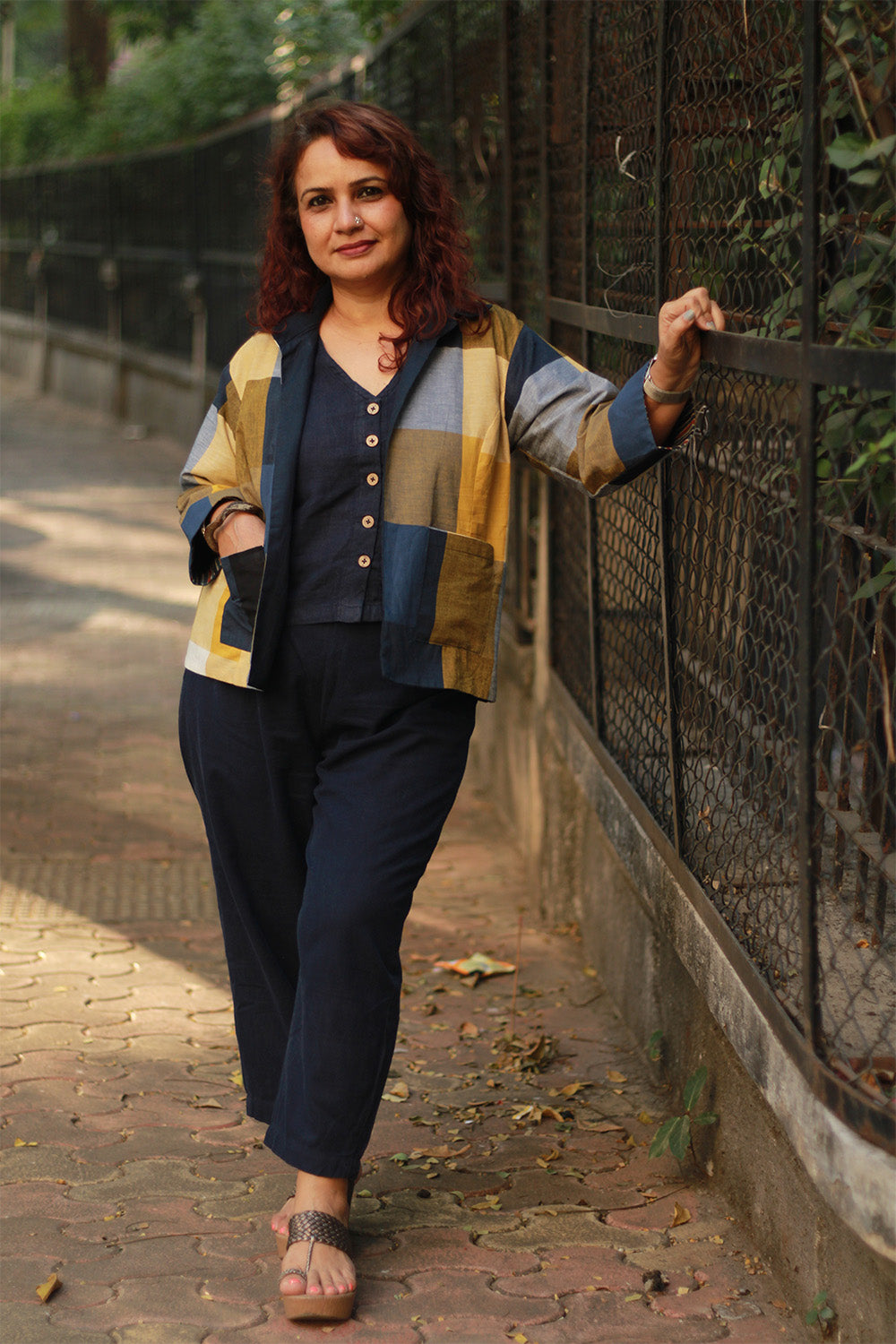 Dohra | Reversible Jacket | Checkered Medley / Simply Blue with Ajrakh