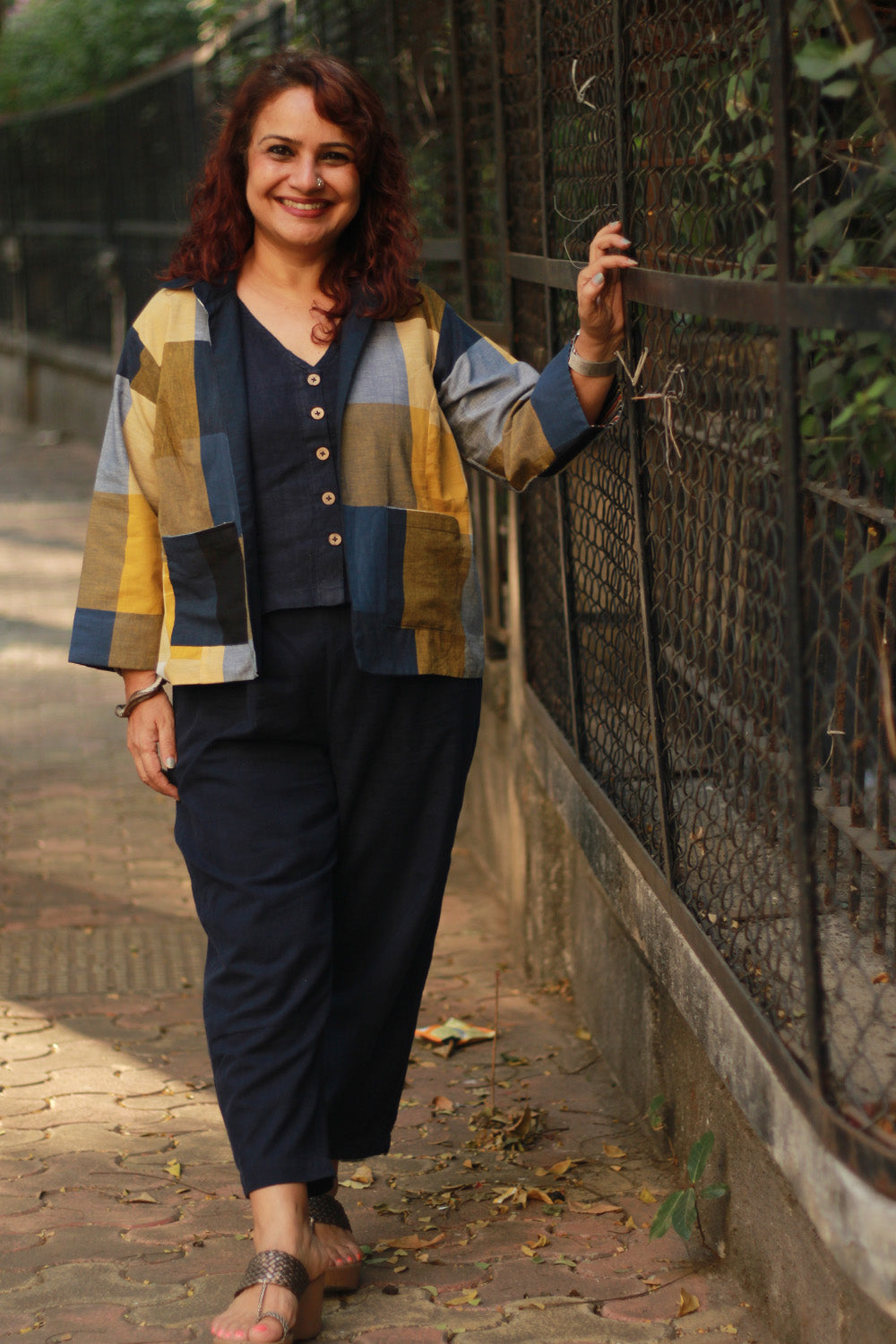 Dohra | Reversible Jacket | Checkered Medley / Simply Blue with Ajrakh