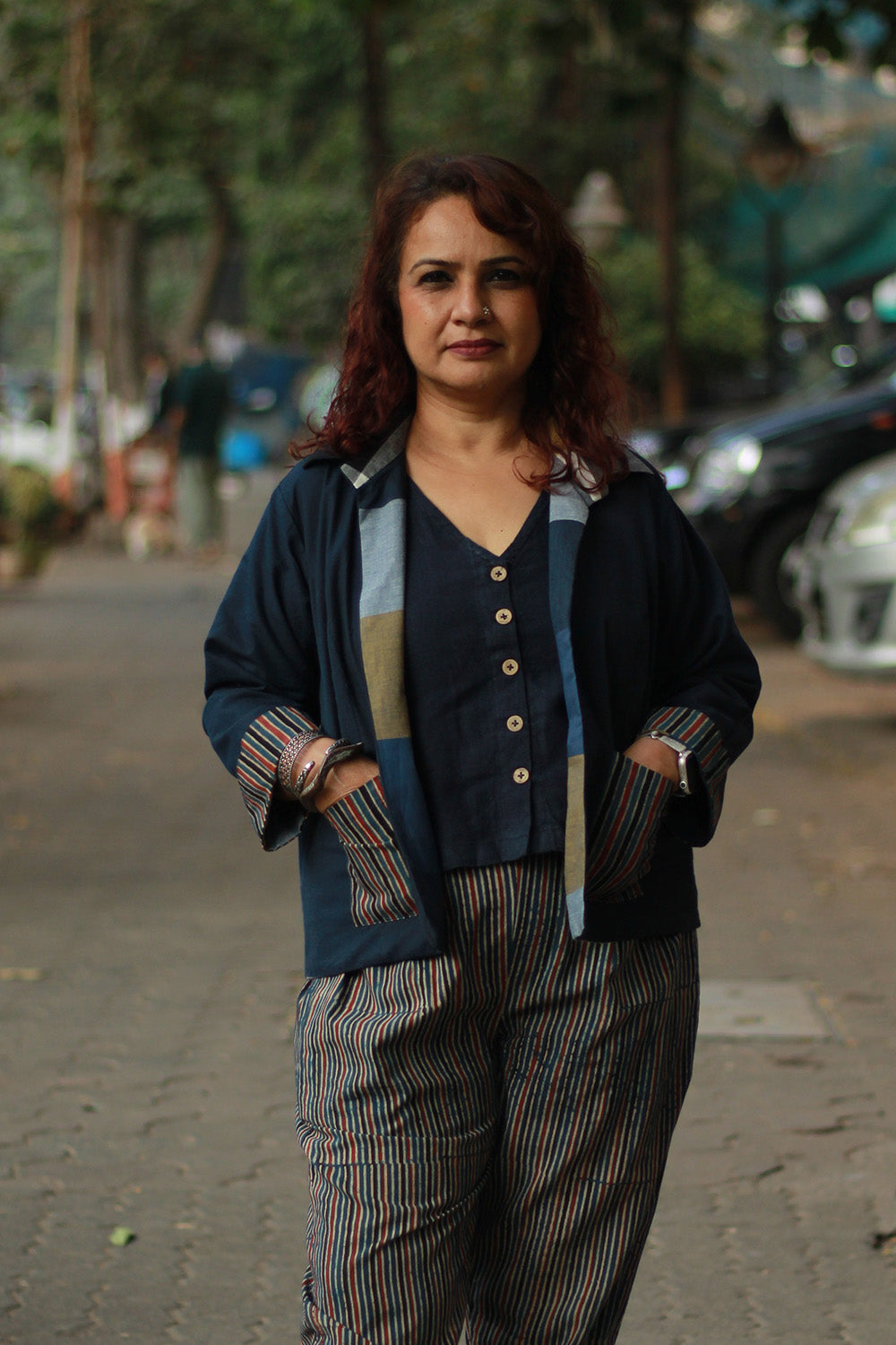 Dohra | Reversible Jacket | Checkered Medley / Simply Blue with Ajrakh