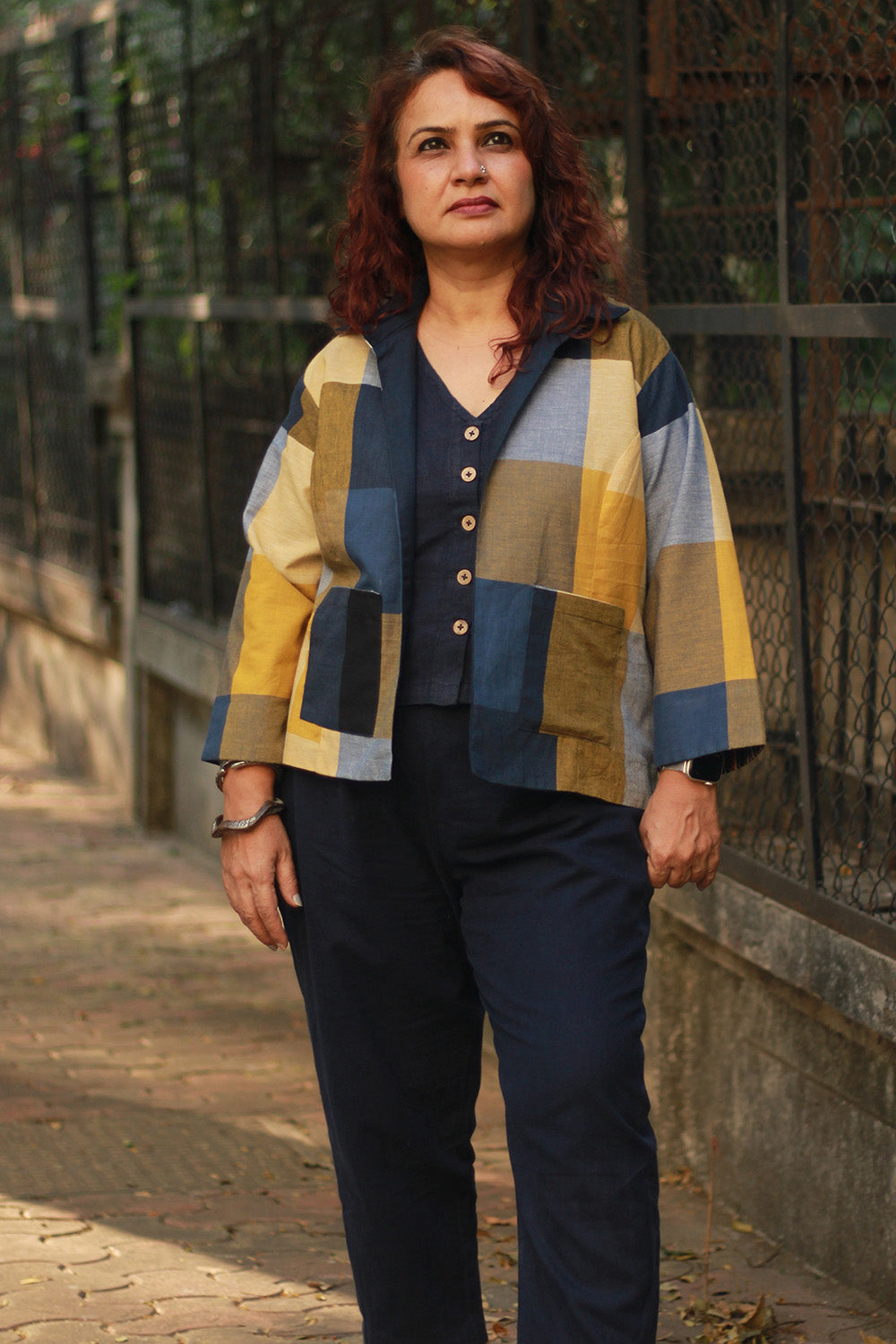 Dohra | Reversible Jacket | Checkered Medley / Simply Blue with Ajrakh