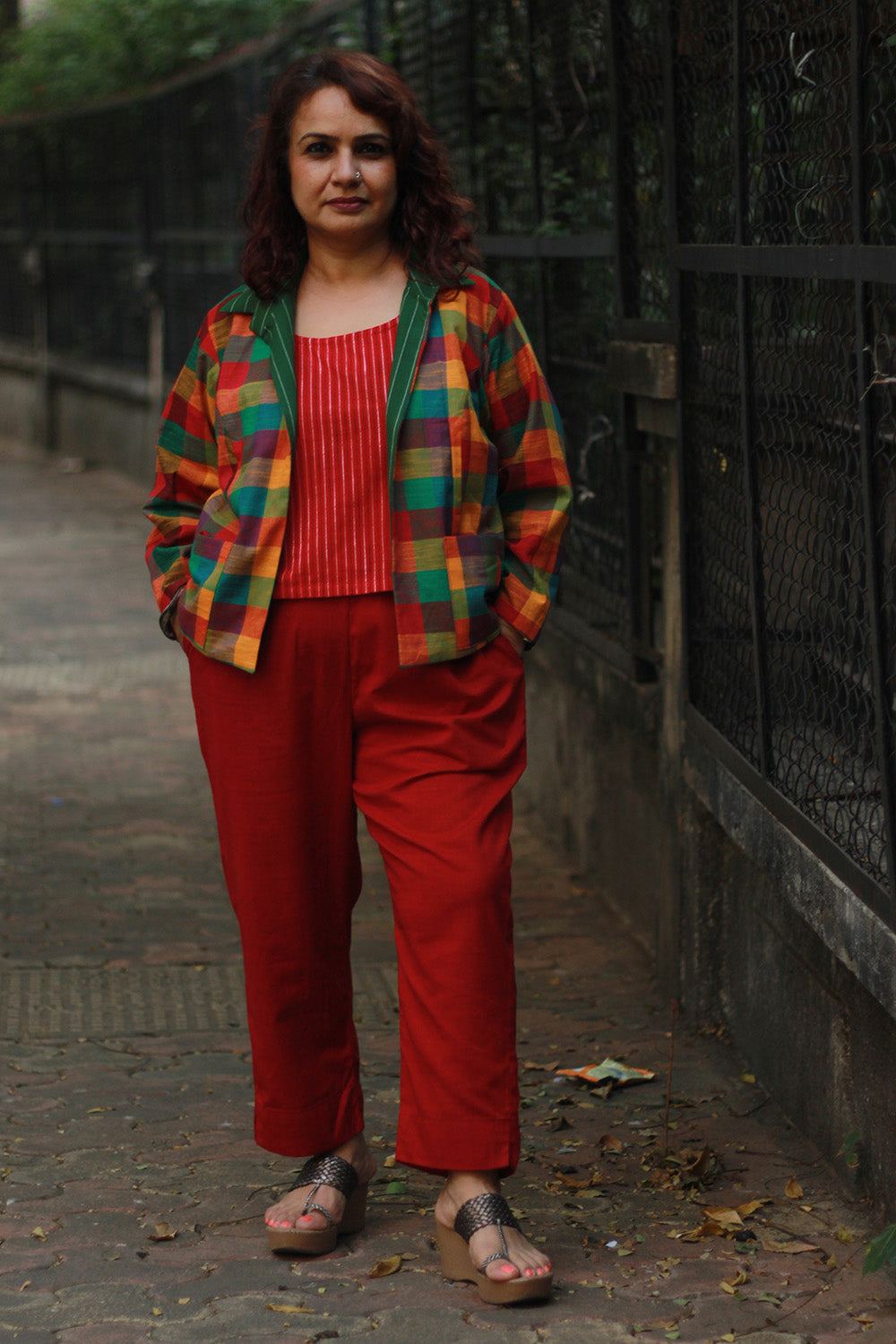 Dohra | Reversible Jacket | Checkered Medley / Green Stripes