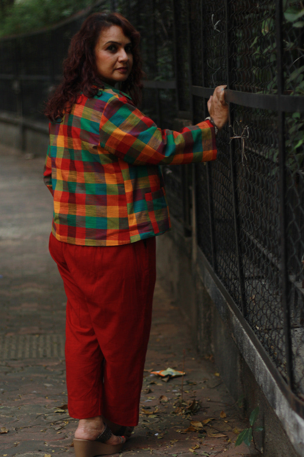 Dohra | Reversible Jacket | Madras Checks / Green Stripes