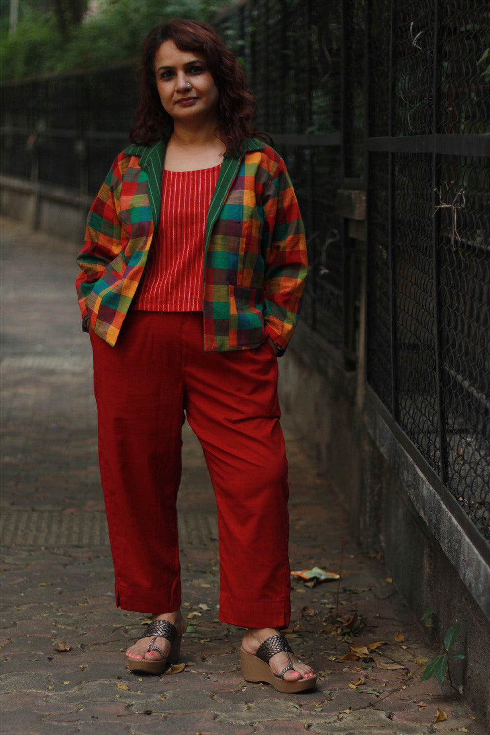 Dohra | Reversible Jacket | Madras Checks / Green Stripes