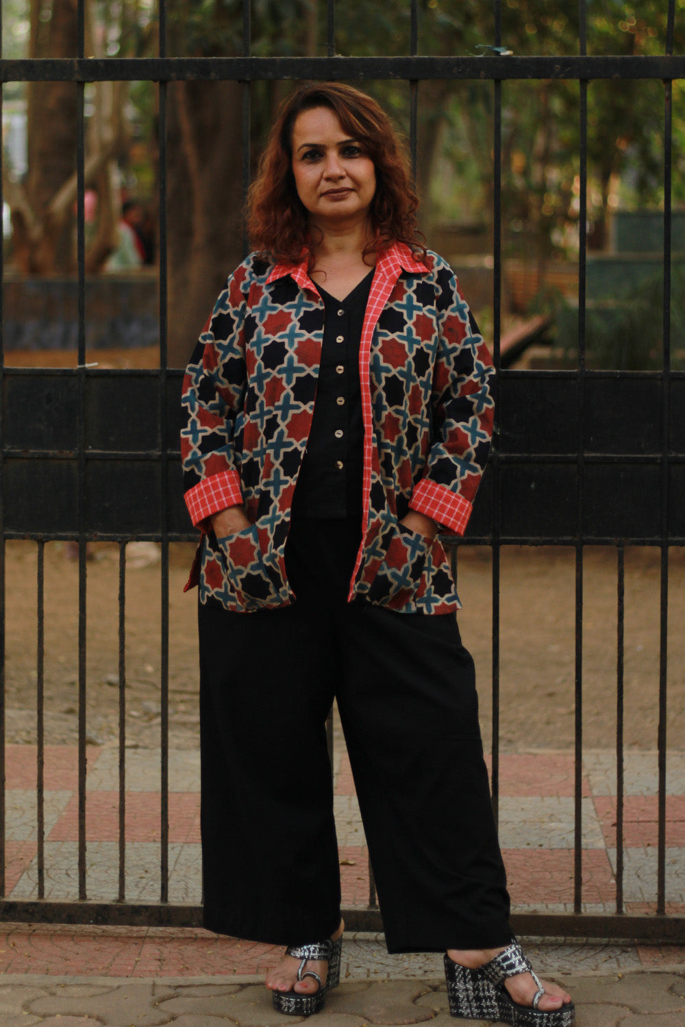 Dohra | Reversible Jacket | Madder Shatkon Ajrakh / Tangerine Checks