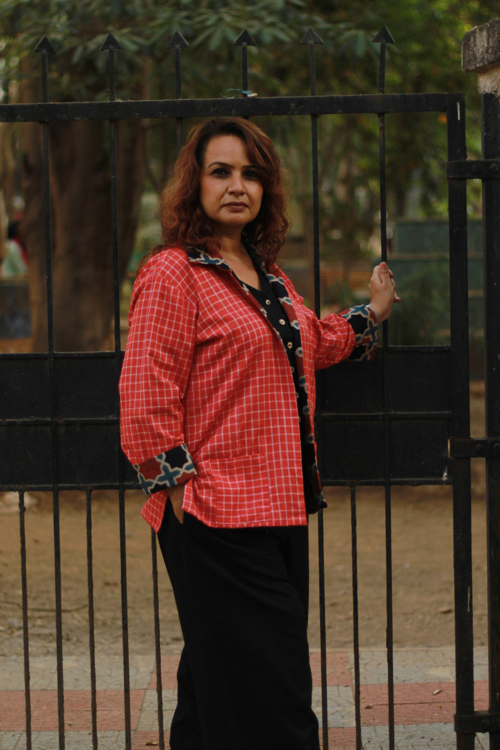 Dohra | Reversible Jacket | Madder Shatkon Ajrakh / Tangerine Checks