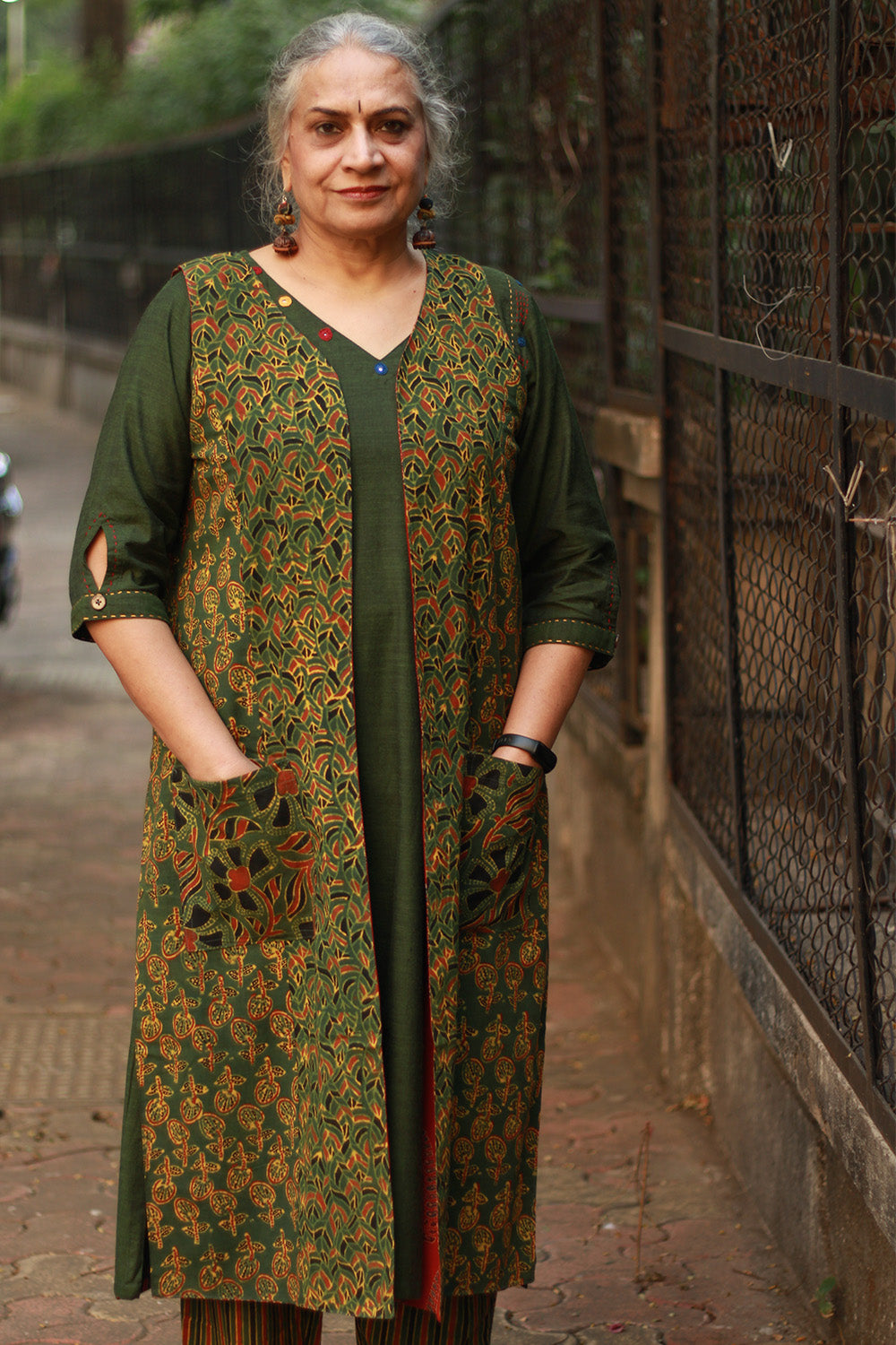 Dohra | Reversible Jacket | Rust Cypress / Green Floral Ajrakh