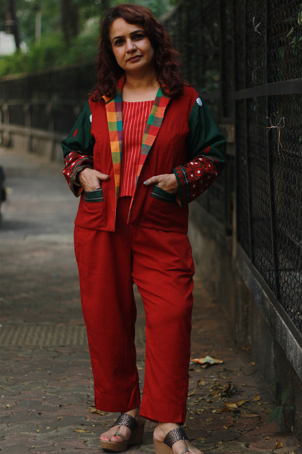 Dohra | Reversible Jacket | Checkered Medley / Rouge & Green