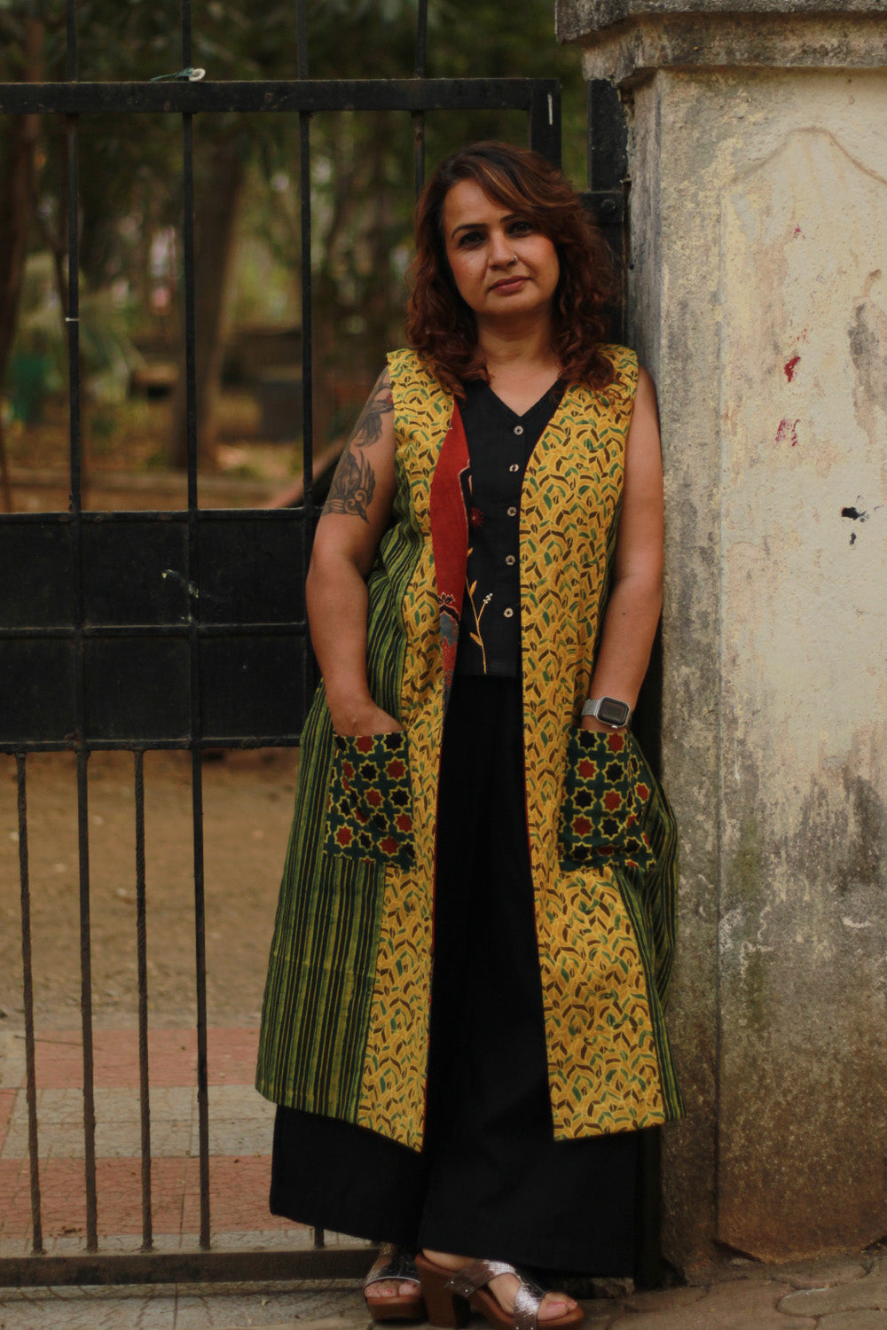 Dohra | Reversible Jacket | Green Floral Ajrakh / Madder Jharokha Ajrakh