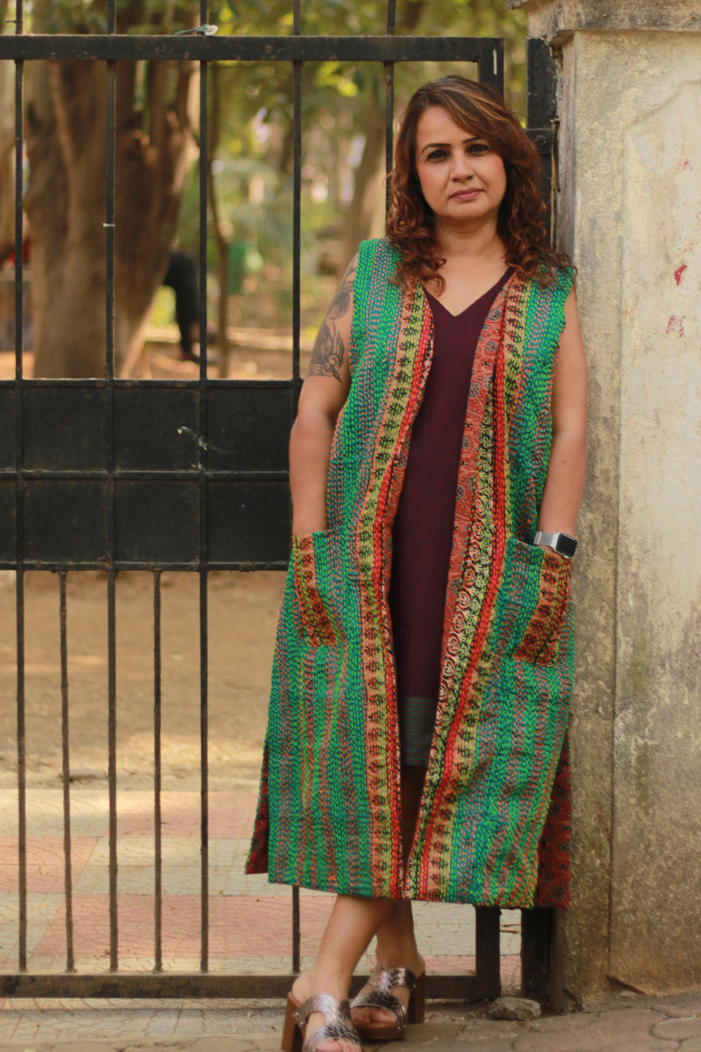 Dohra | Reversible Jacket | Mosaic Kantha Silk / Madder Ajrakh