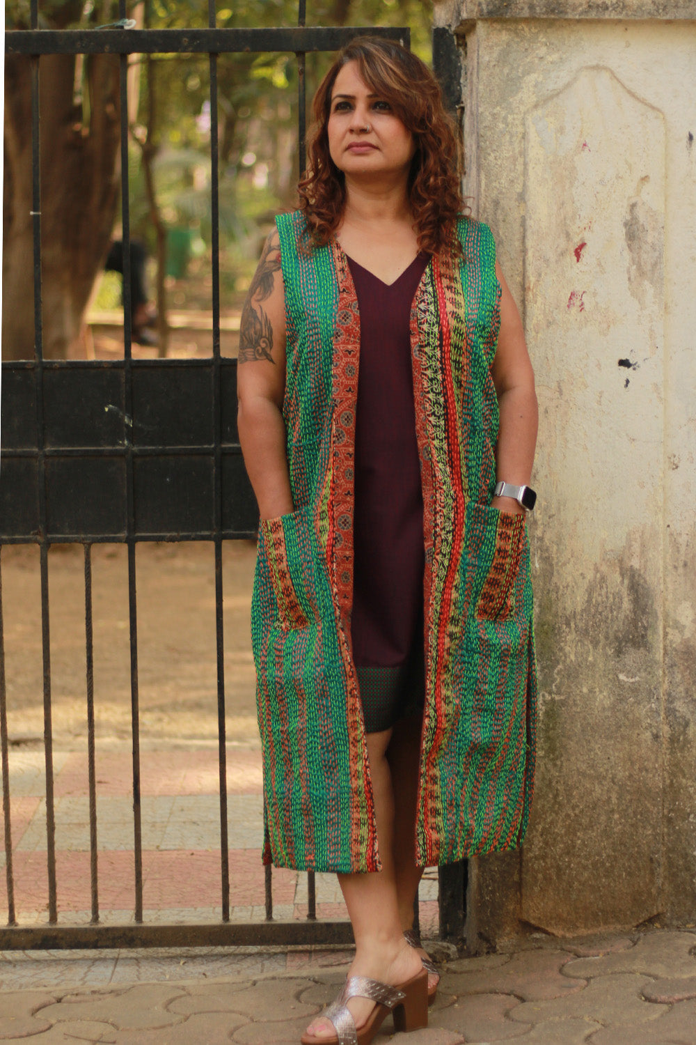 Dohra | Reversible Jacket | Mosaic Kantha Silk / Madder Ajrakh
