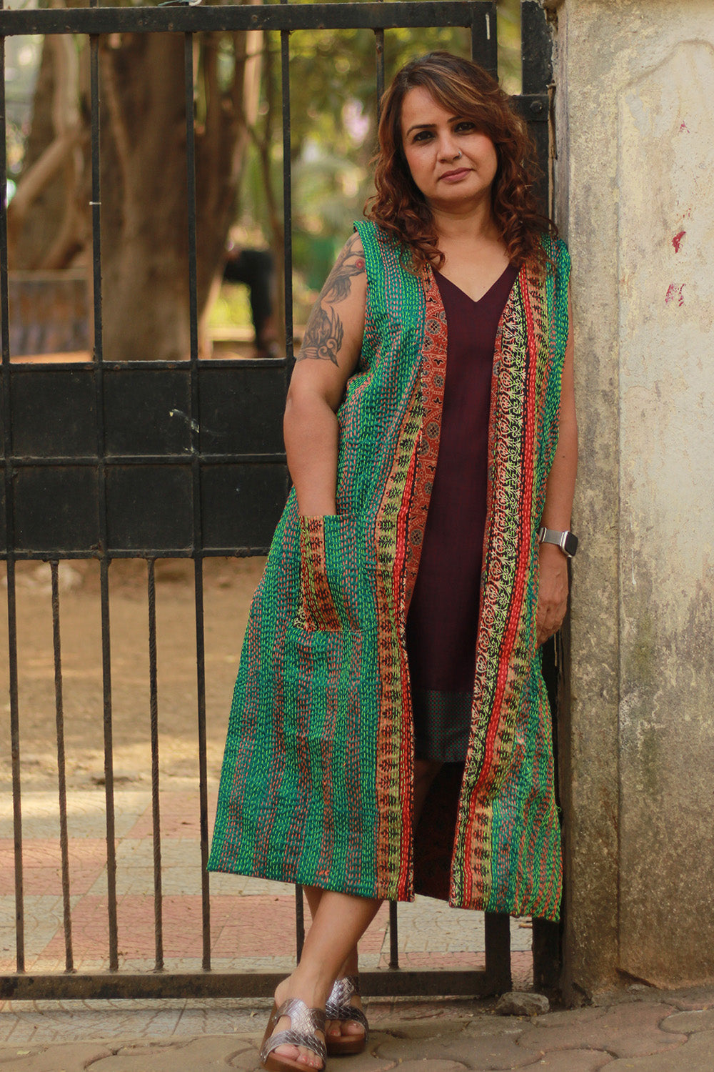 Dohra | Reversible Jacket | Mosaic Kantha Silk / Madder Ajrakh