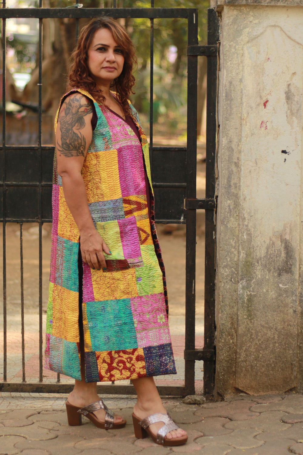 Dohra | Reversible Jacket | Mosaic Kantha Silk / Madder Ajrakh