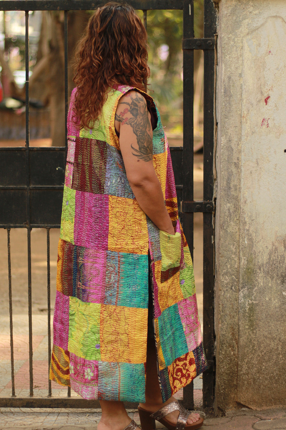 Dohra | Reversible Jacket | Mosaic Kantha Silk / Madder Ajrakh