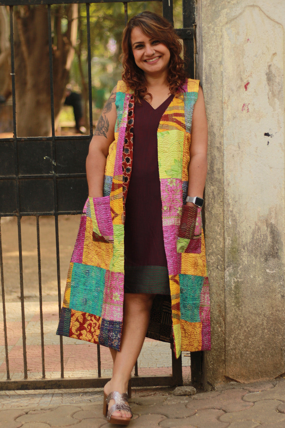 Dohra | Reversible Jacket | Mosaic Kantha Silk / Madder Ajrakh
