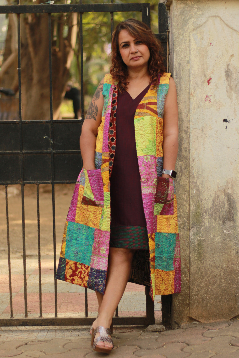 Dohra | Reversible Jacket | Mosaic Kantha Silk / Madder Ajrakh