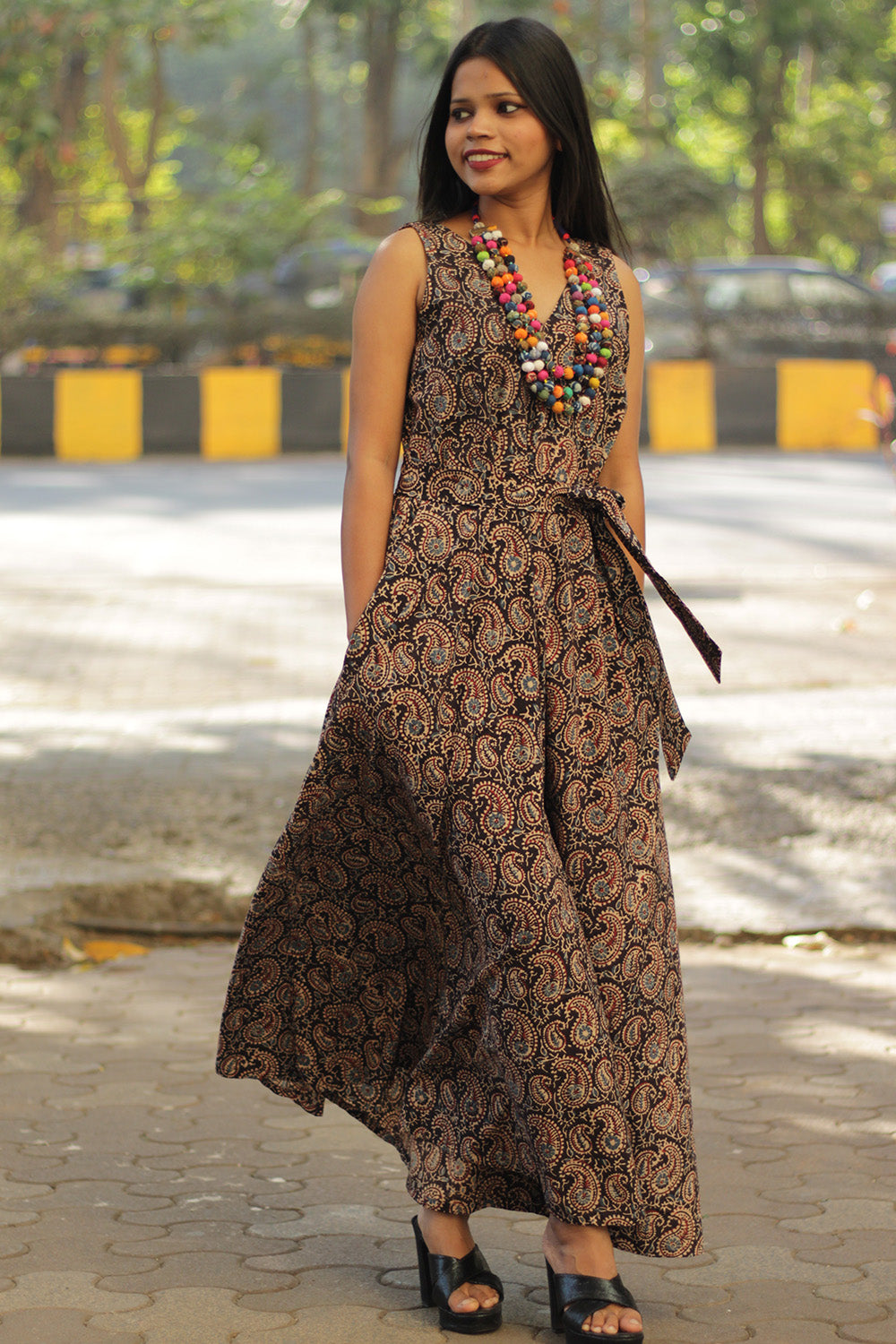 Urmi | Wide Legged Jumpsuit | Noir Kairi Ajrakh